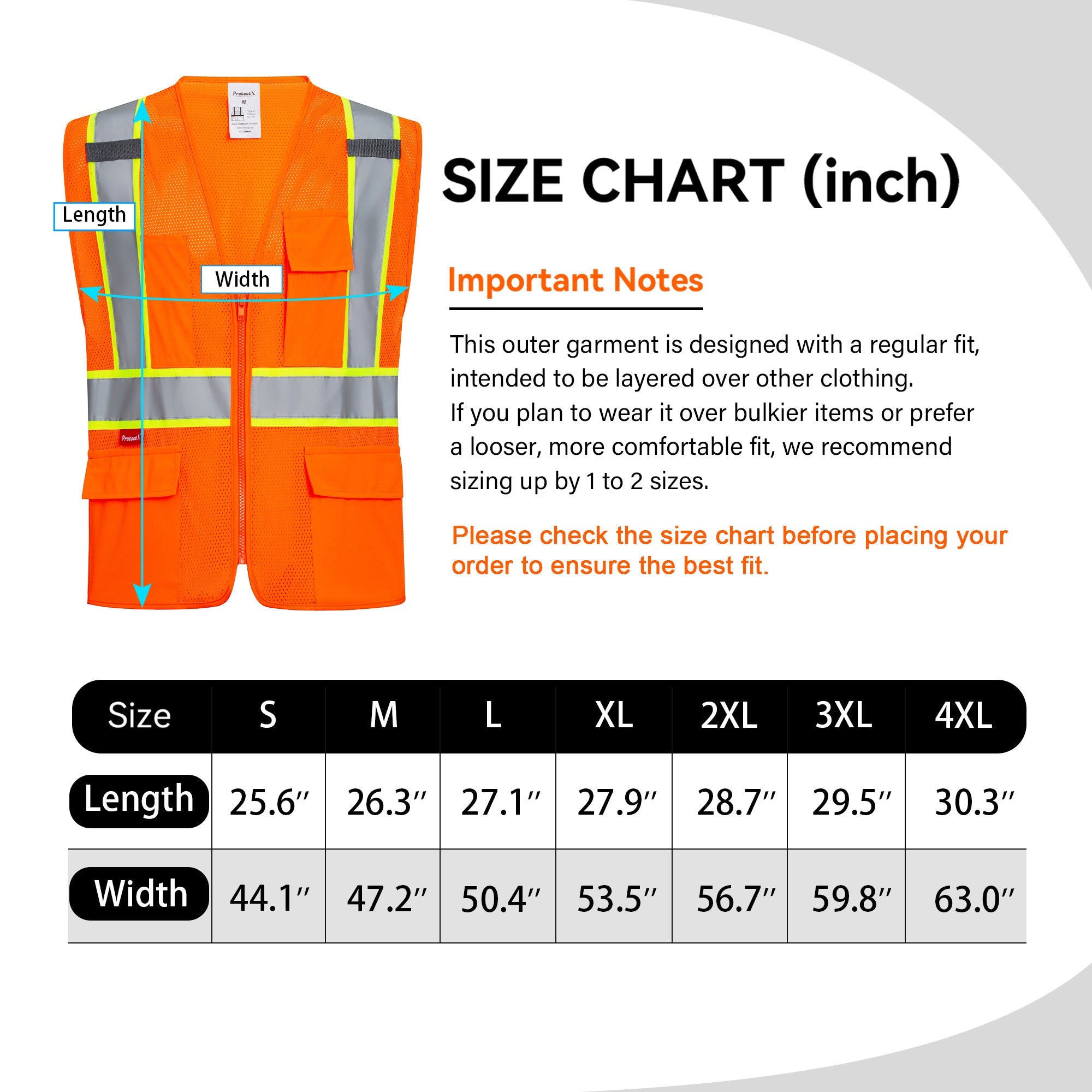 ProtectX Neon Orange Safety Vest for Men Women ANSI Class 2 High Visibility Mesh Reflective Construction Vest with 4 Pockets <br>SV-120MM4-OROR-01