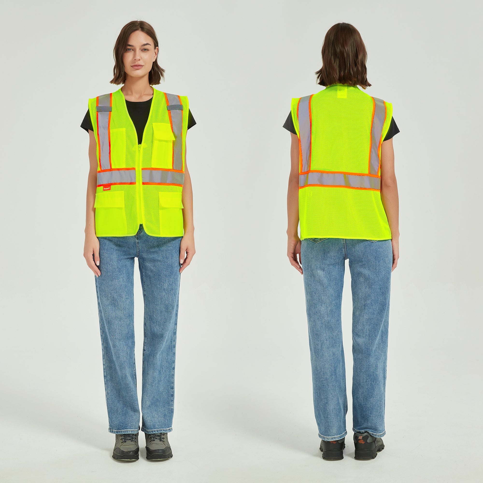 ProtectX Neon Green Safety Vest for Men Women ANSI Class 2 High Visibility Mesh Reflective Construction Vest with 4 Pockets <br>SV-120MM4-GNGN