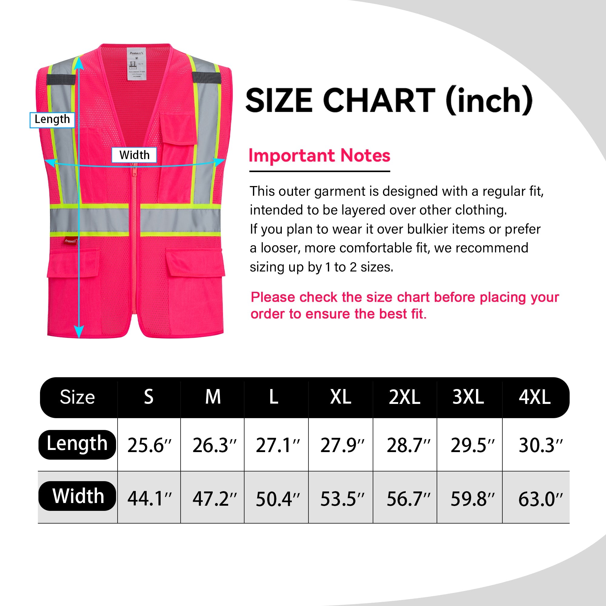 ProtectX Safety Vest for Men Women High Visibility Mesh Reflective Construction Vest with 4 Pockets<br>SV-120MM4-PKPK-01