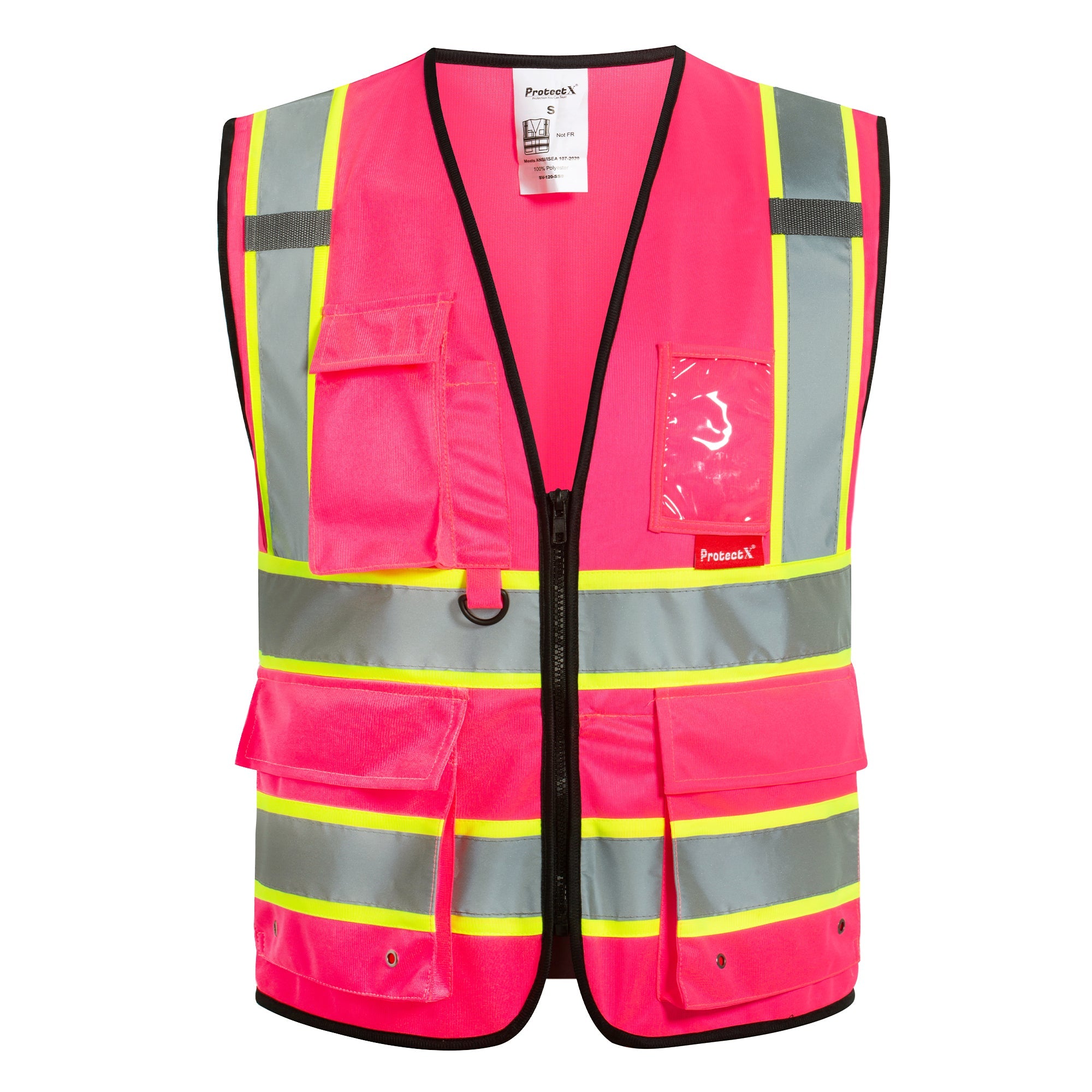 ProtectX 9 Pockets Pink Safety Vest for Men Women High Visibility Reflective Vest for Construction Work<br>SV-120-SS9-PK-01