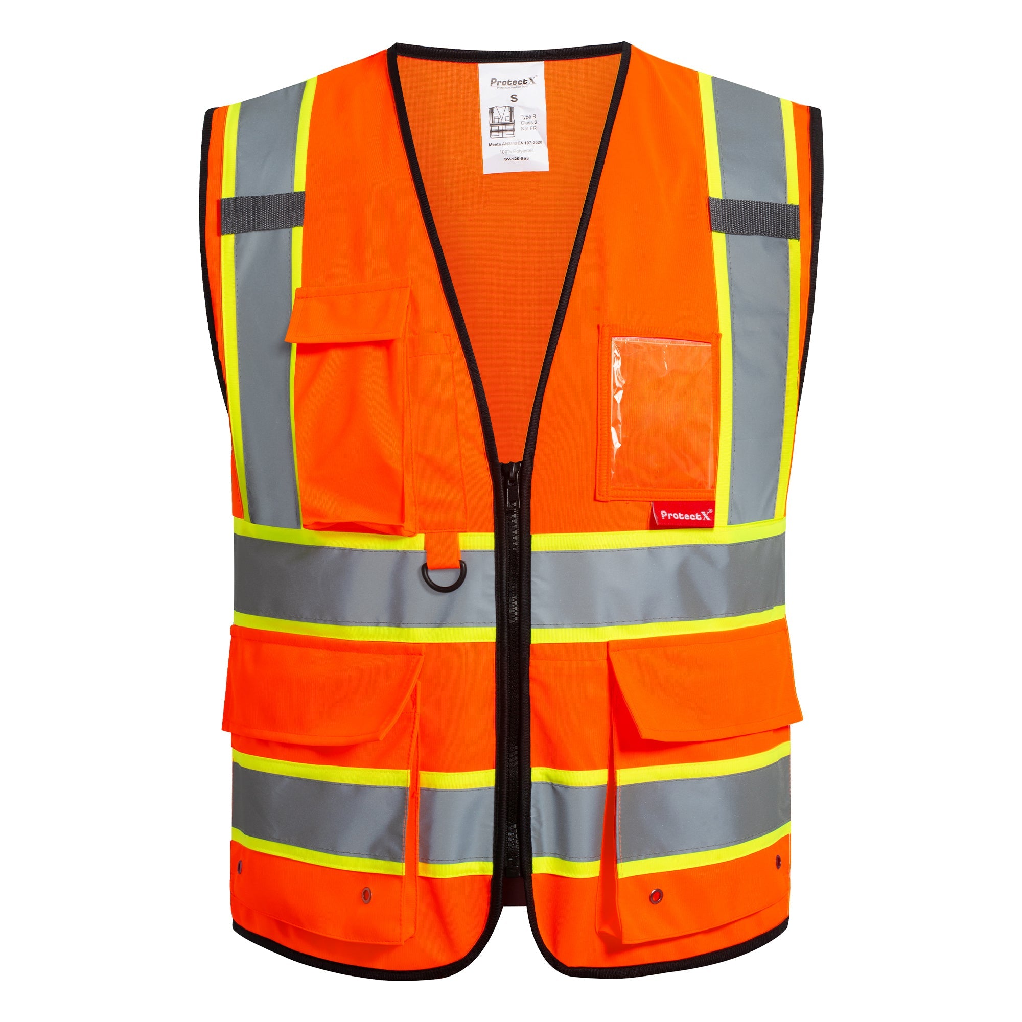 ProtectX 9 Pockets Orange Safety Vest for Men Women High Visibility Reflective Vest for Construction Work Class 2<br>SV-120-SS9-OR-01