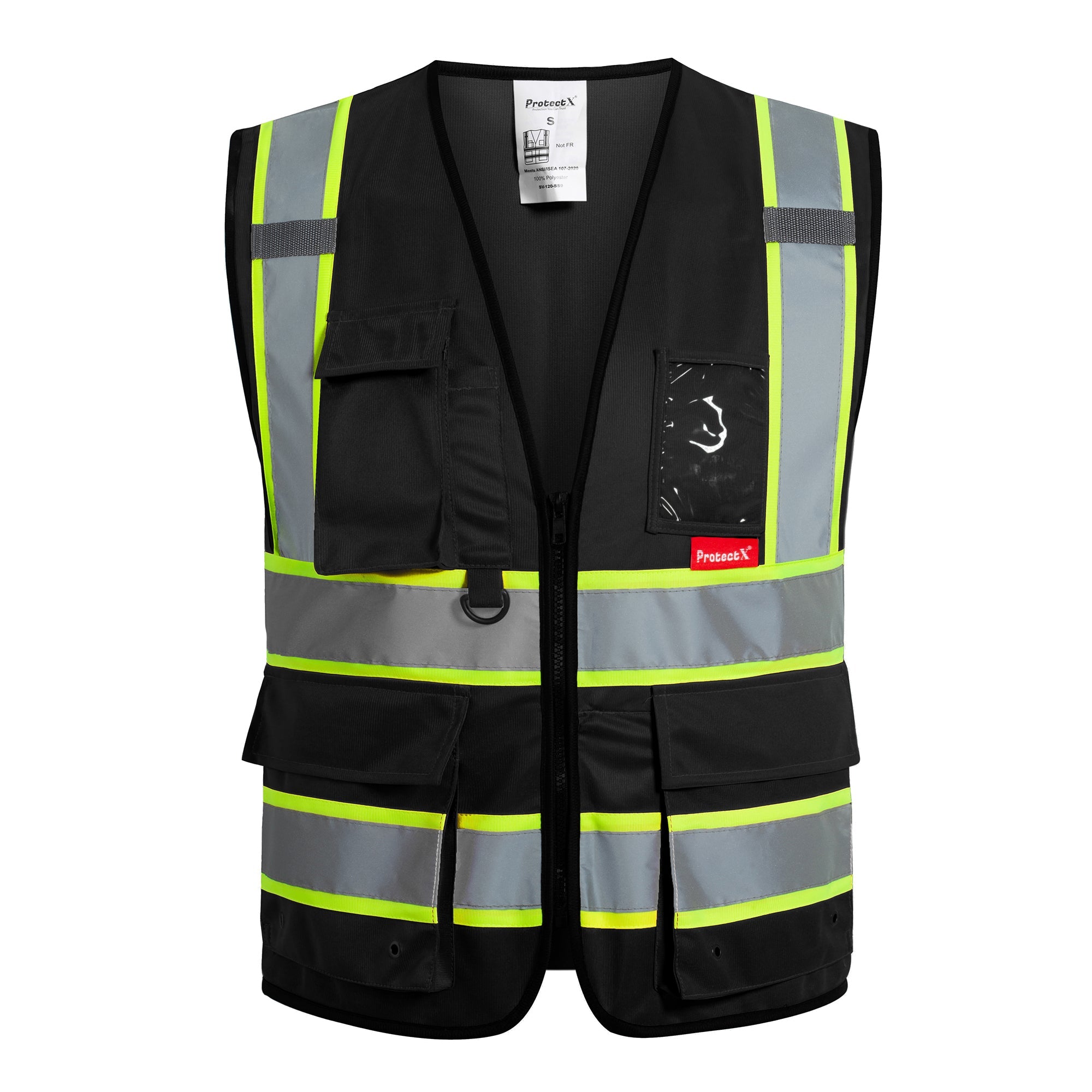 ProtectX 9 Pockets Black Safety Vest for Men Women High Visibility Reflective Vest for Construction Work<br>SV-120-SS9-BK-01