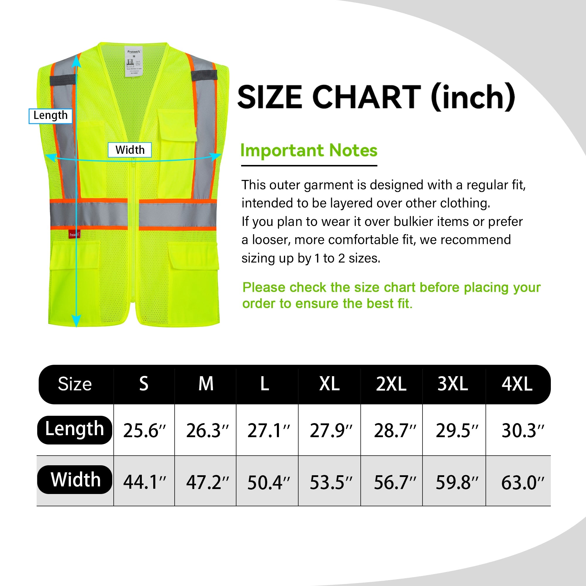 ProtectX Neon Green Safety Vest for Men Women ANSI Class 2 High Visibility Mesh Reflective Construction Vest with 4 Pockets <br>SV-120MM4-GNGN