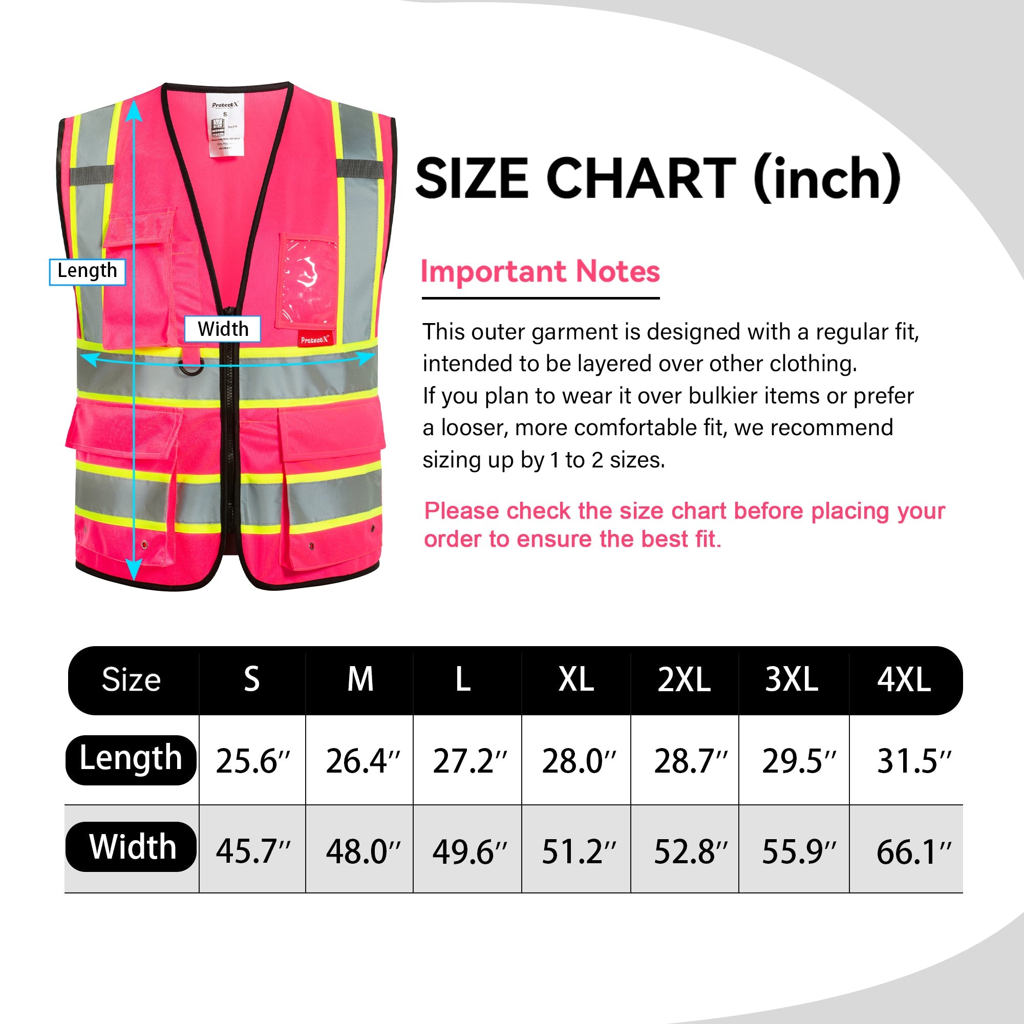 ProtectX 9 Pockets Pink Safety Vest for Men Women High Visibility Reflective Vest for Construction Work<br>SV-120-SS9-PK-01