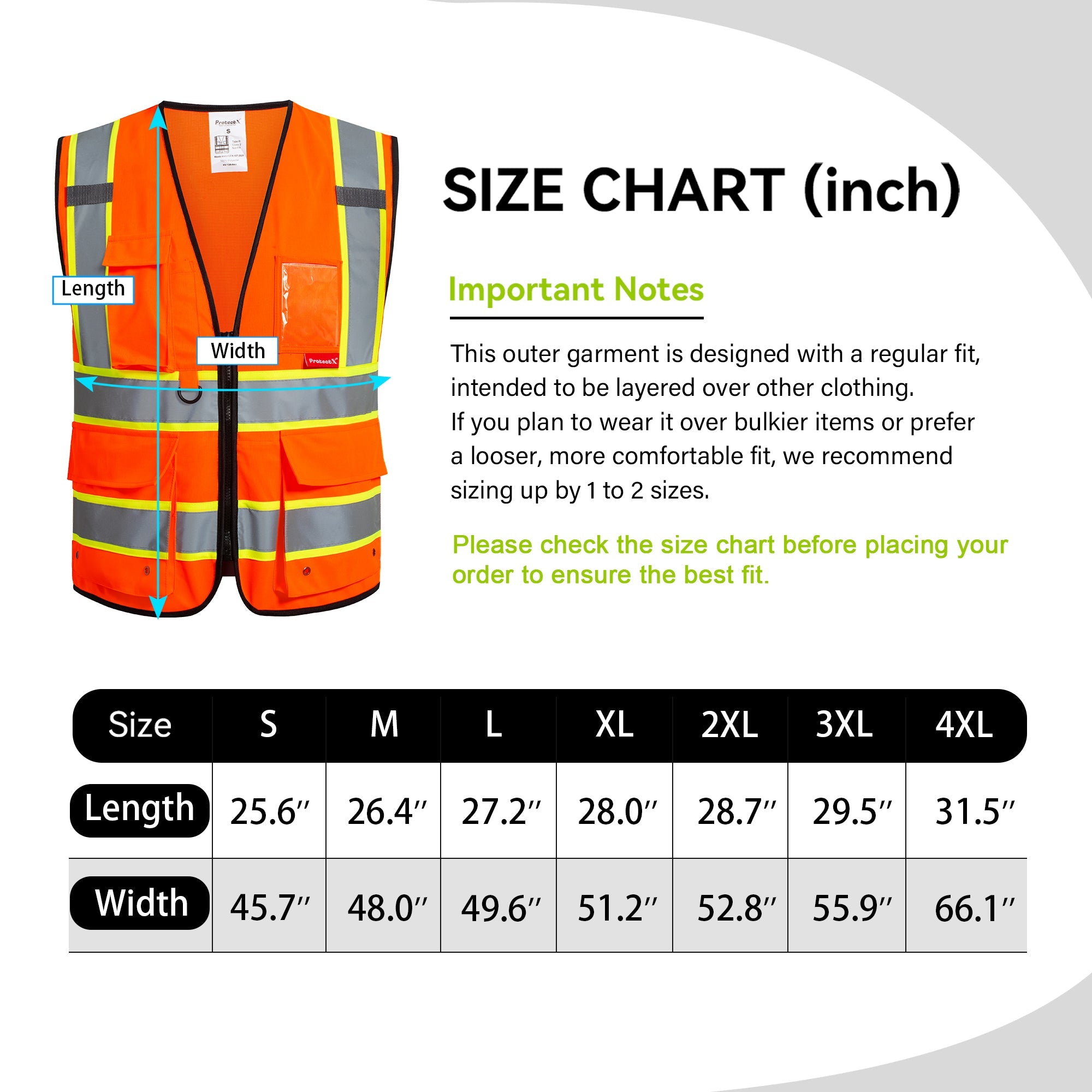 ProtectX 9 Pockets Orange Safety Vest for Men Women High Visibility Reflective Vest for Construction Work Class 2<br>SV-120-SS9-OR-01
