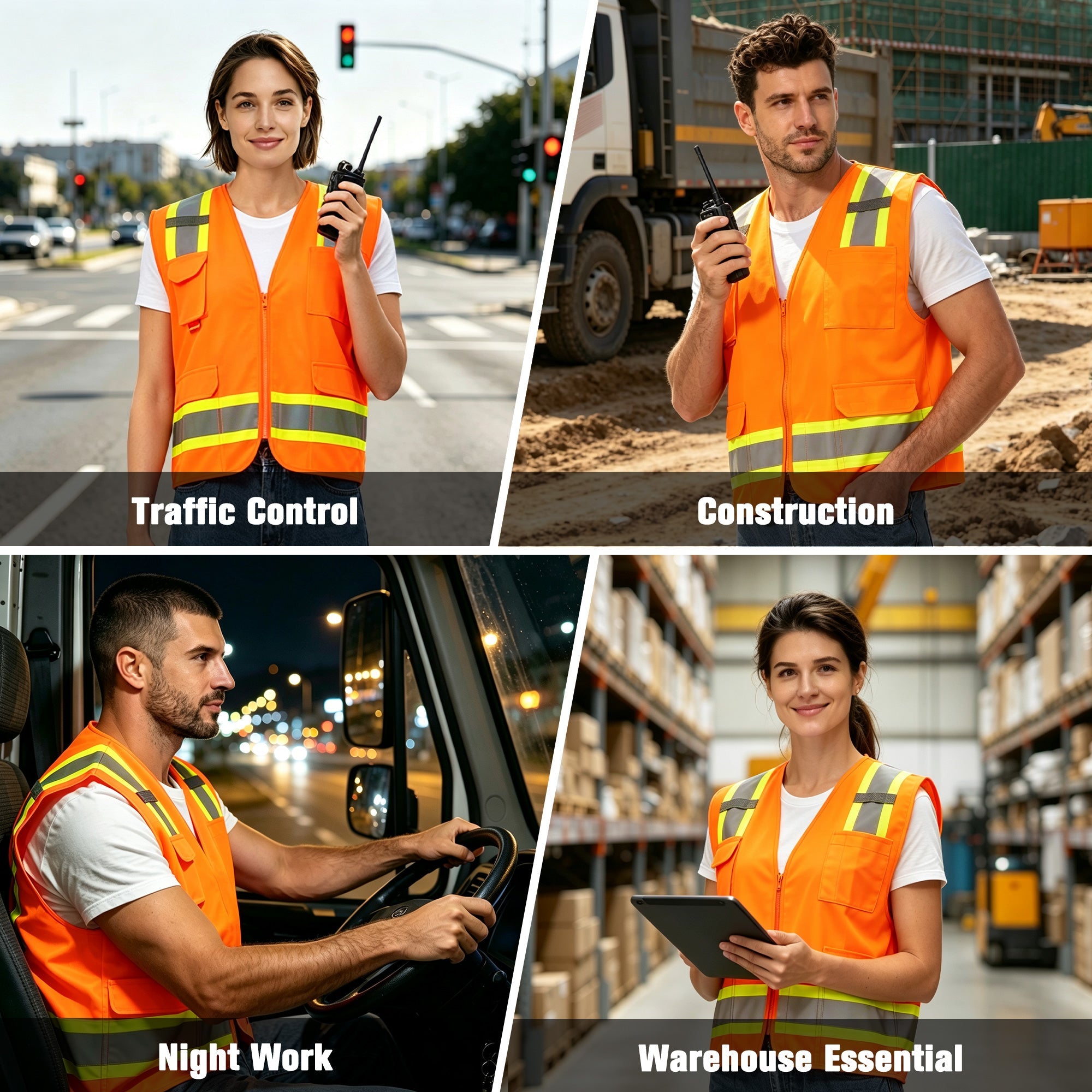 ProtectX Orange High Visibility Reflective Safety Vest for Men Women Hi Vis Work Construction Vest with Pockets Class 2 Zipper Front Meets ANSI Standards 7 Pockets<br>SV-120-FM7-OR-01