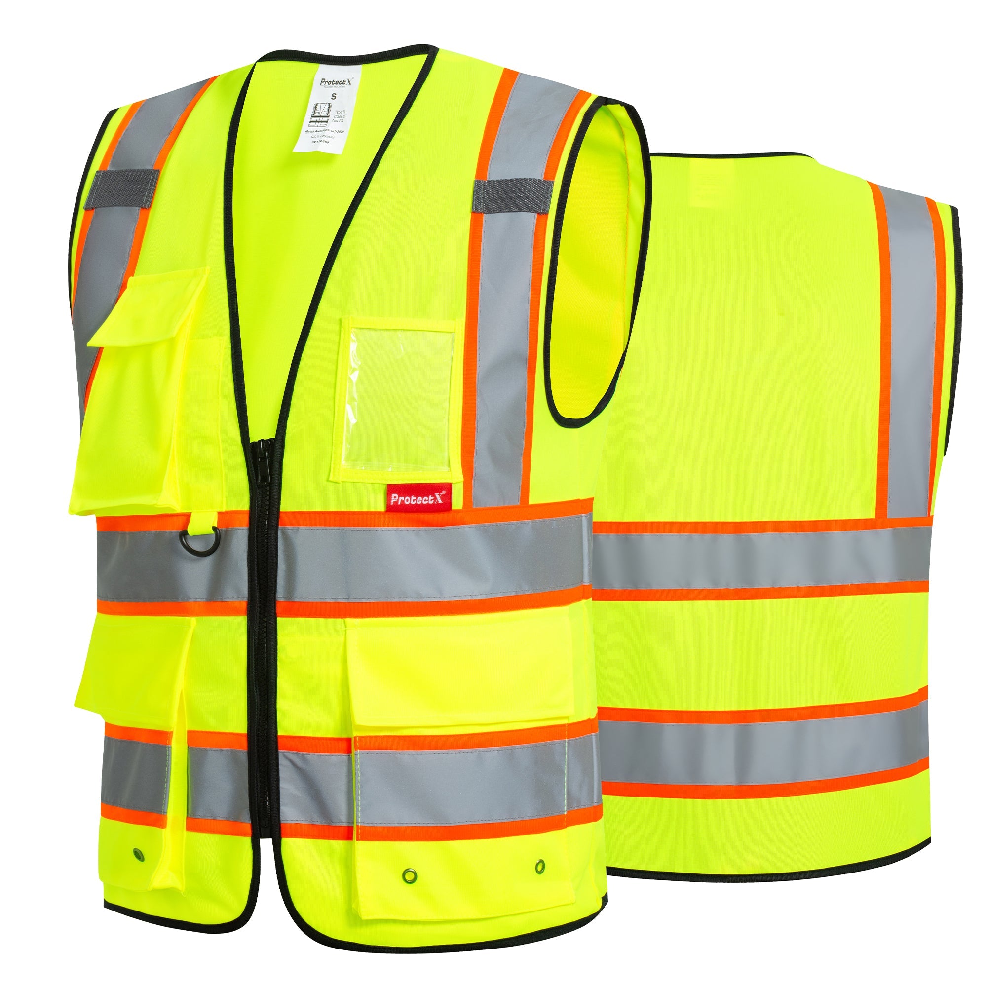 ProtectX 9 Pockets Green Safety Vest for Men Women High Visibility Reflective Vest for Construction Work Class 2<br>SV-120-SS9-GN-01