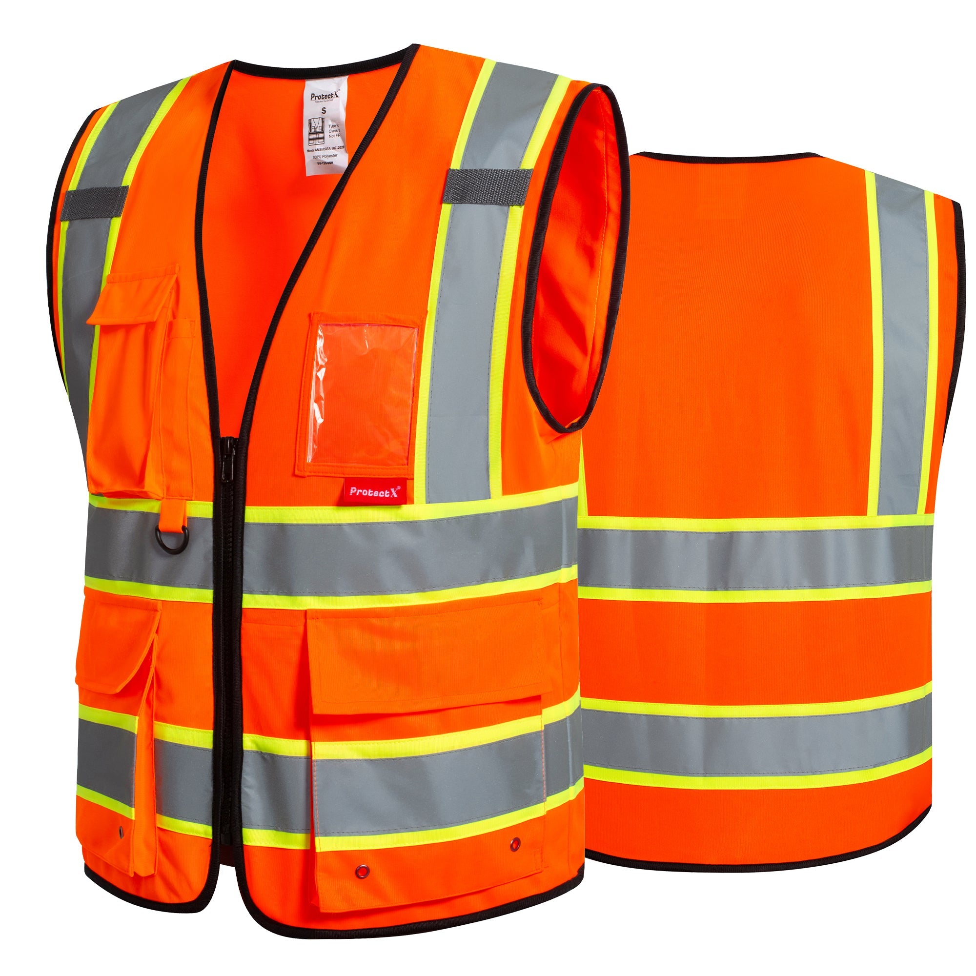 ProtectX 9 Pockets Orange Safety Vest for Men Women High Visibility Reflective Vest for Construction Work Class 2<br>SV-120-SS9-OR-01