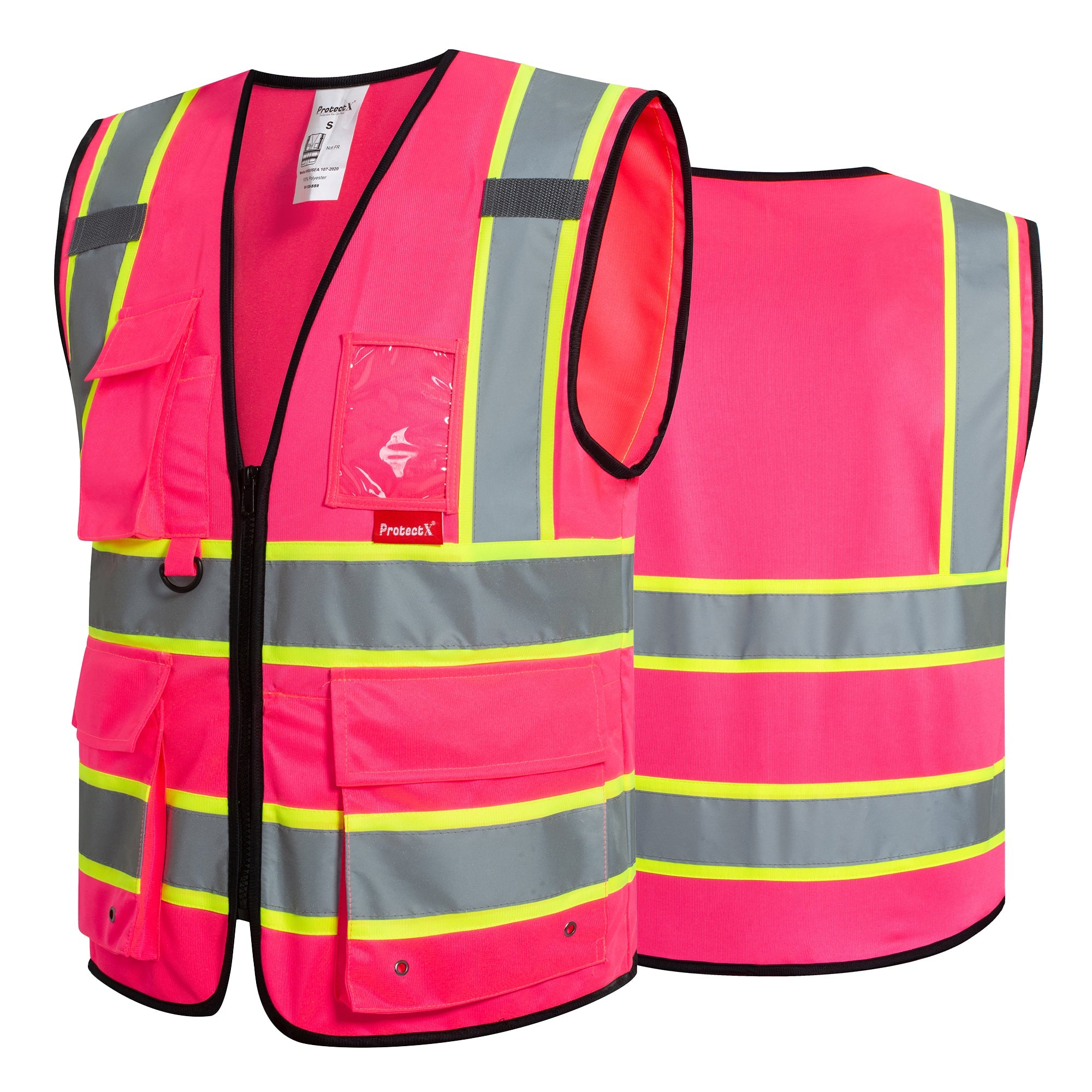 ProtectX 9 Pockets Pink Safety Vest for Men Women High Visibility Reflective Vest for Construction Work<br>SV-120-SS9-PK-01