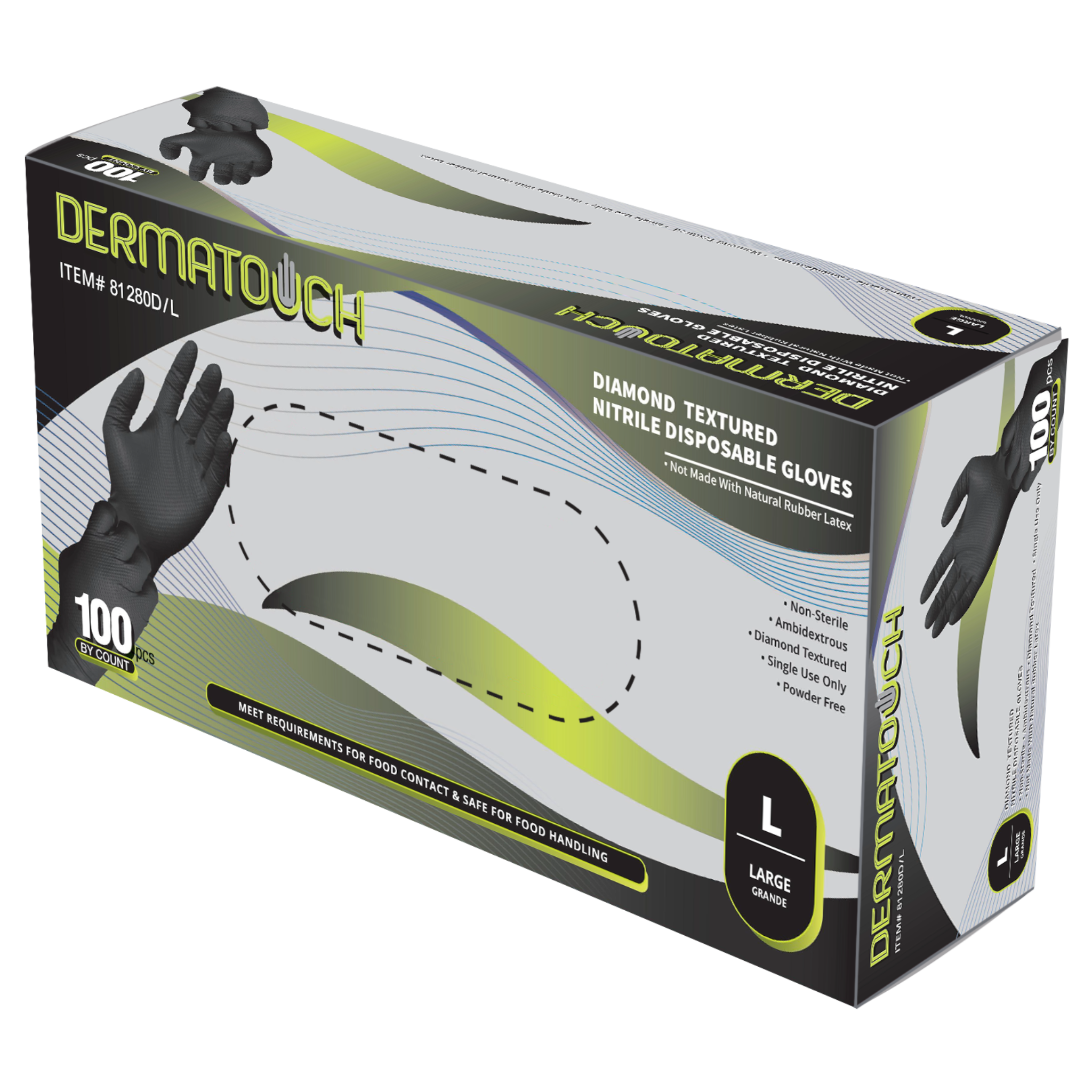 8 Mil Black Nitrile Diamond <br> Embossed Disposable <br> Gloves – Powder-Free <br> 81280D