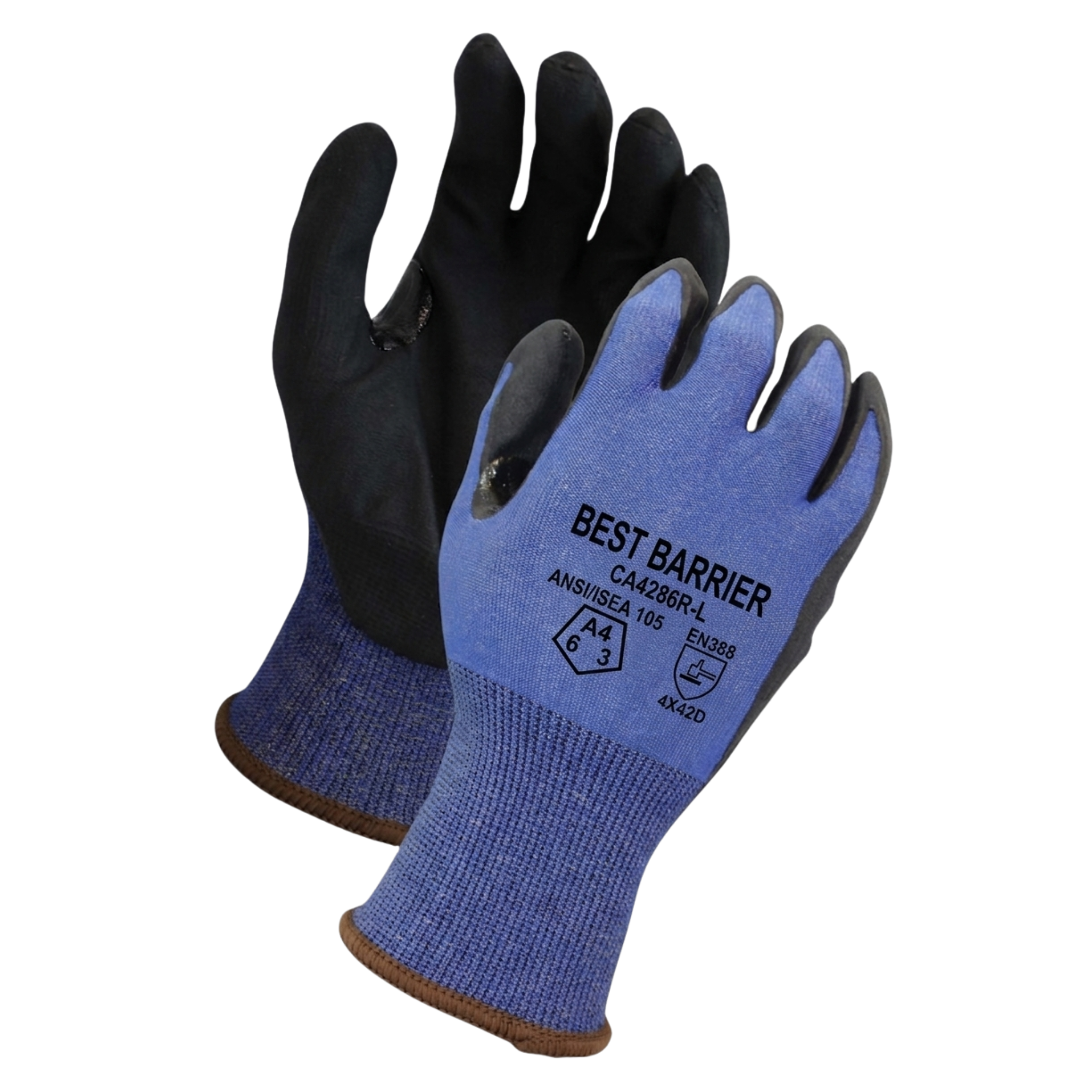 ANSI Cut Level A4, 18 Gauge, Black <br> Micro-Foam Nitrile Coated Gloves With Reinforced Thumb Crotch <br> CA4286R
