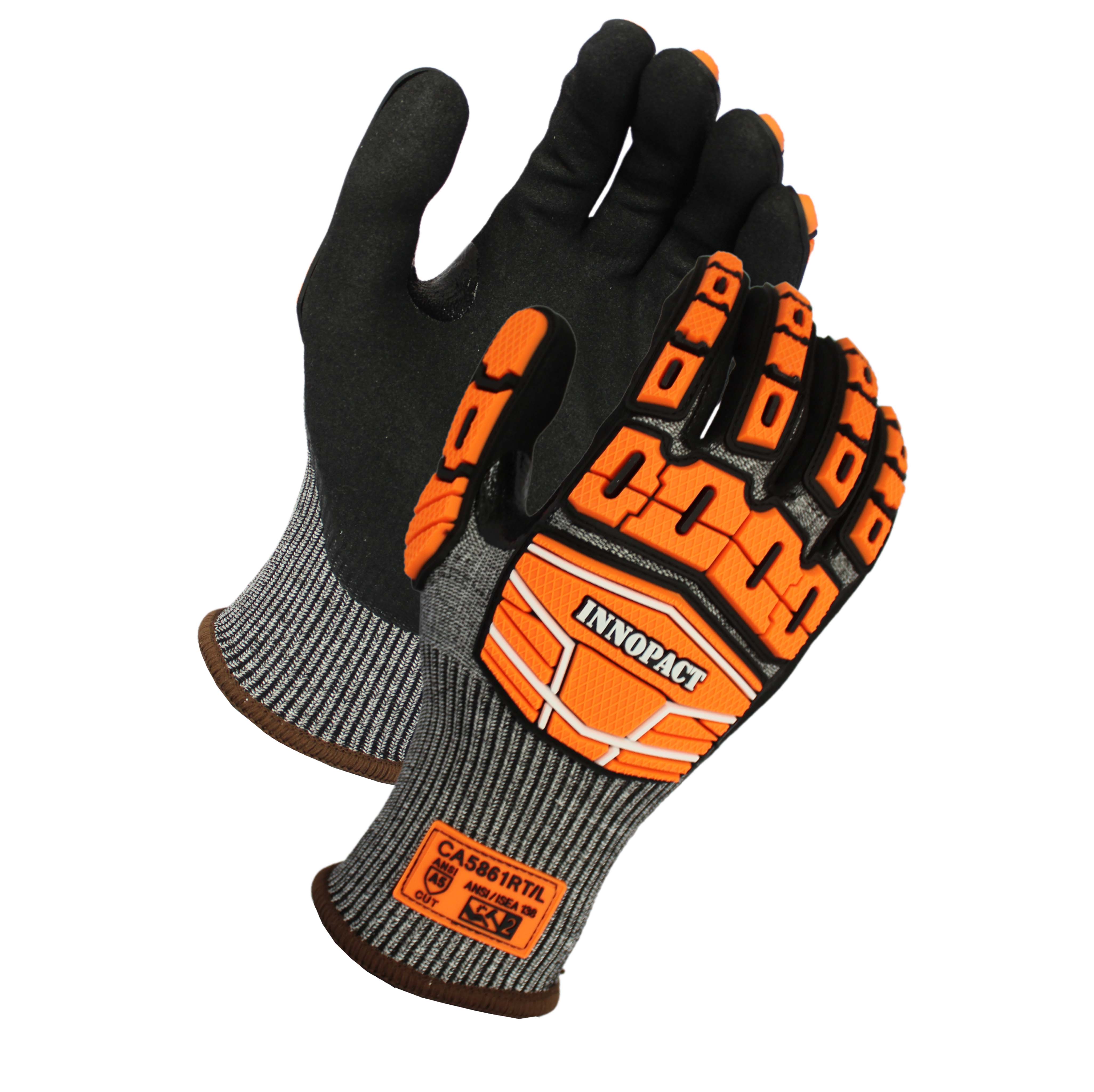 ANSI Cut A5, 15 Gauge, Double Dipped Black Sandy Nitrile Coated Gloves With Reinforced Thumb Crotch <br> CA5861RT