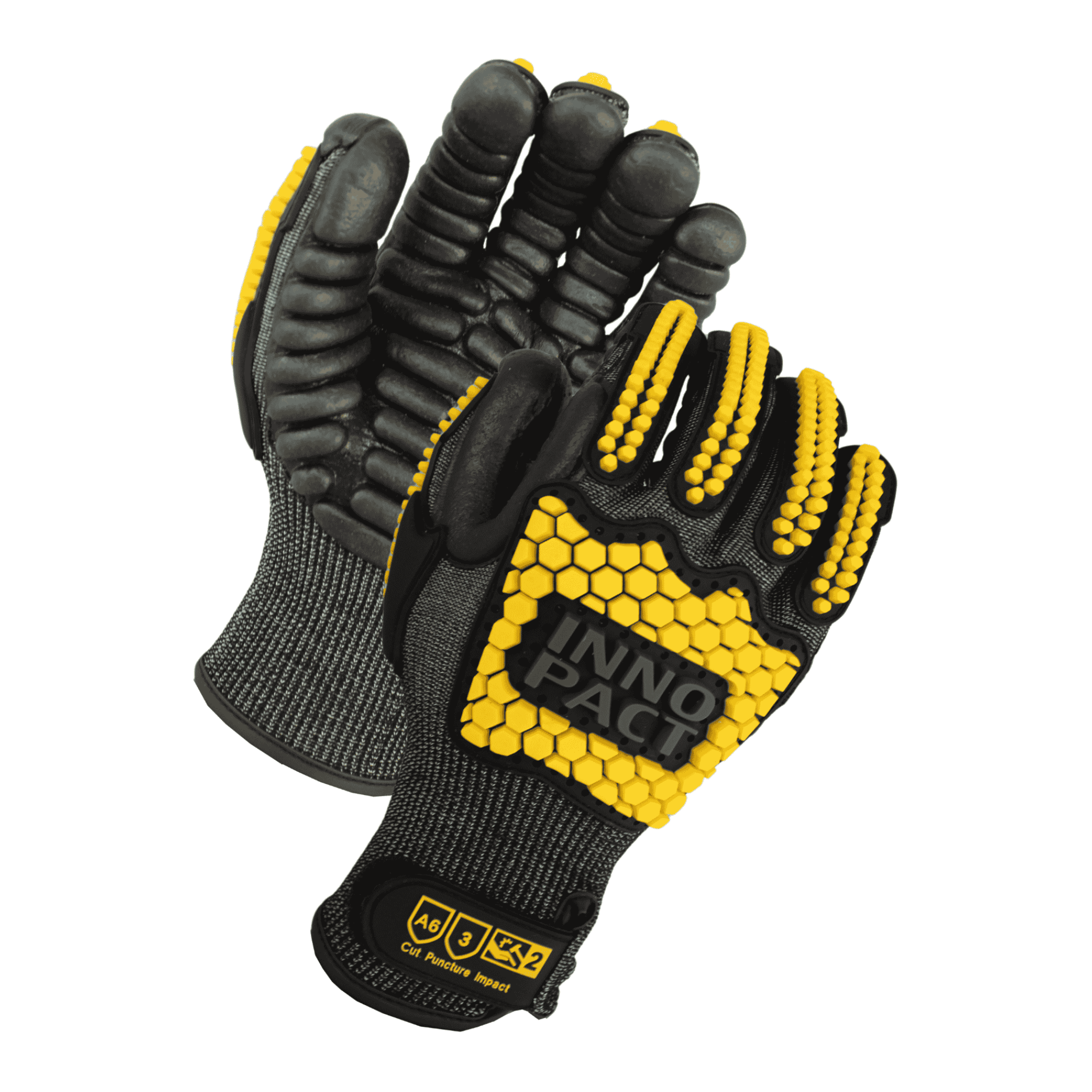 ANSI Cut A6, 15 Gauge, Black Anti-Vibration Palm Padded Gloves With Hook-N-Loop Closure <br>  CA6250TVA