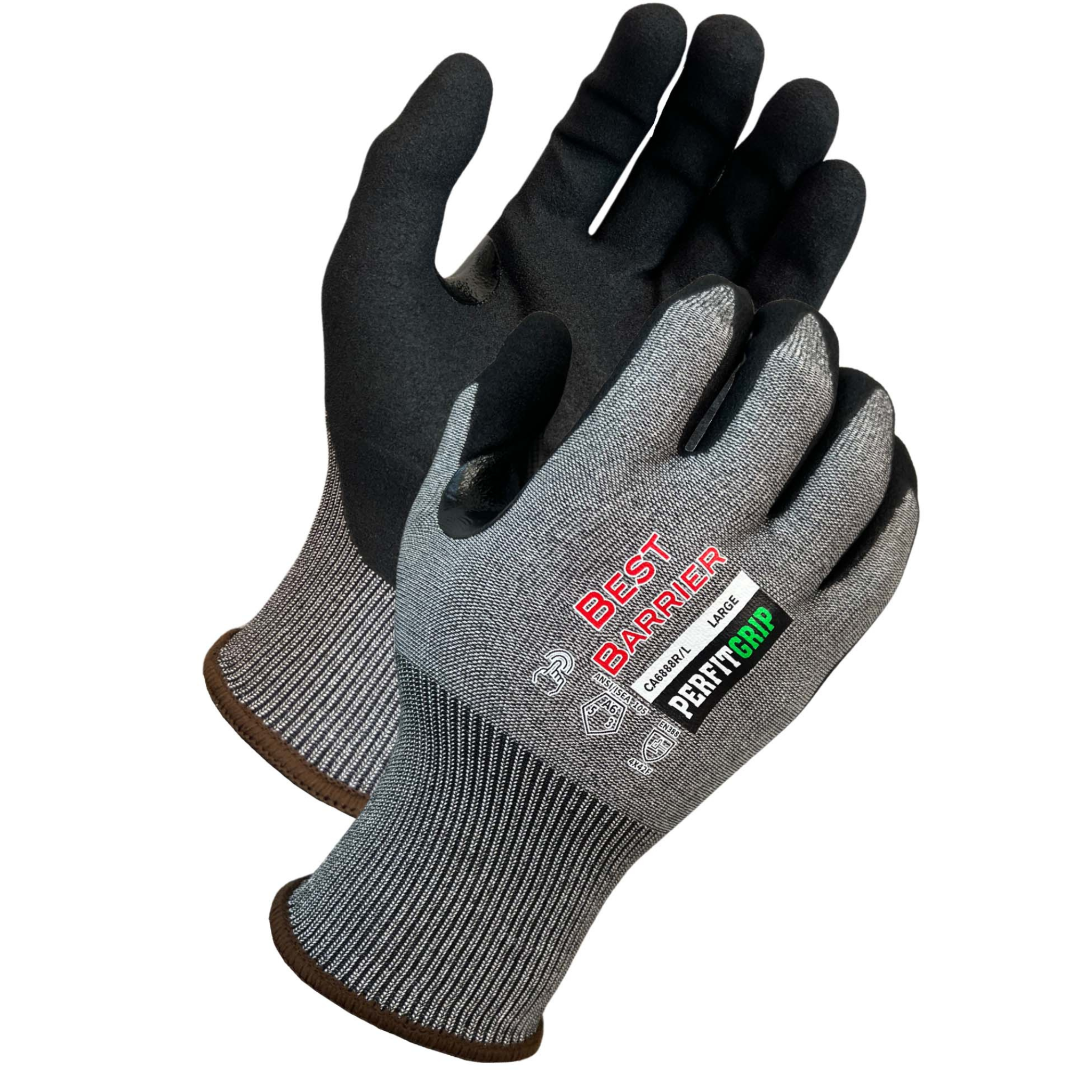 Cut Level A6, 18 Gauge <br> Salt & Pepper HPPE Shell <br> Sandy Nitrile Coated Gloves <br> CA6888R