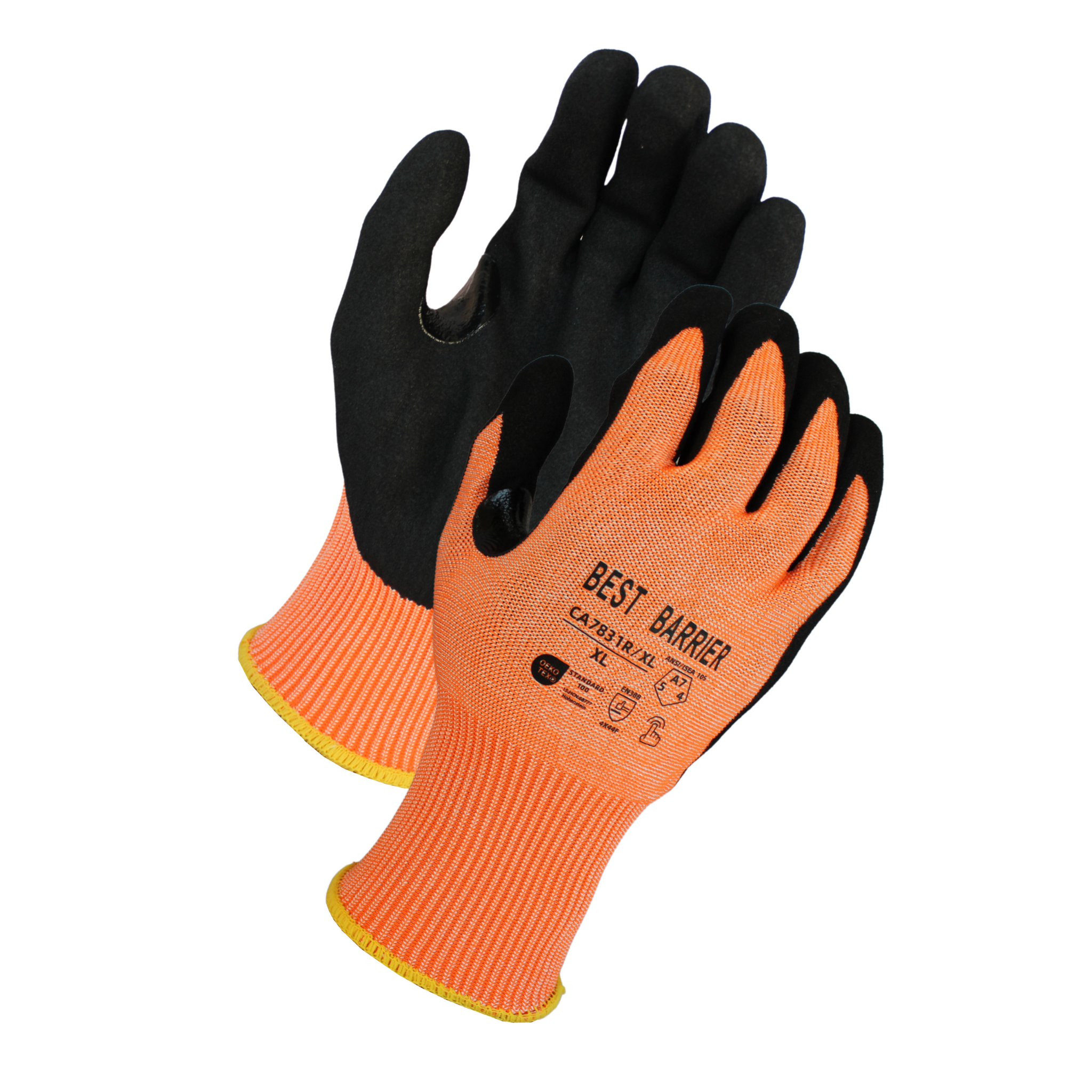 ANSI Cut A7, 13 Gauge  <br>Black Sandy Nitrile Coated Gloves <br> CA7831R