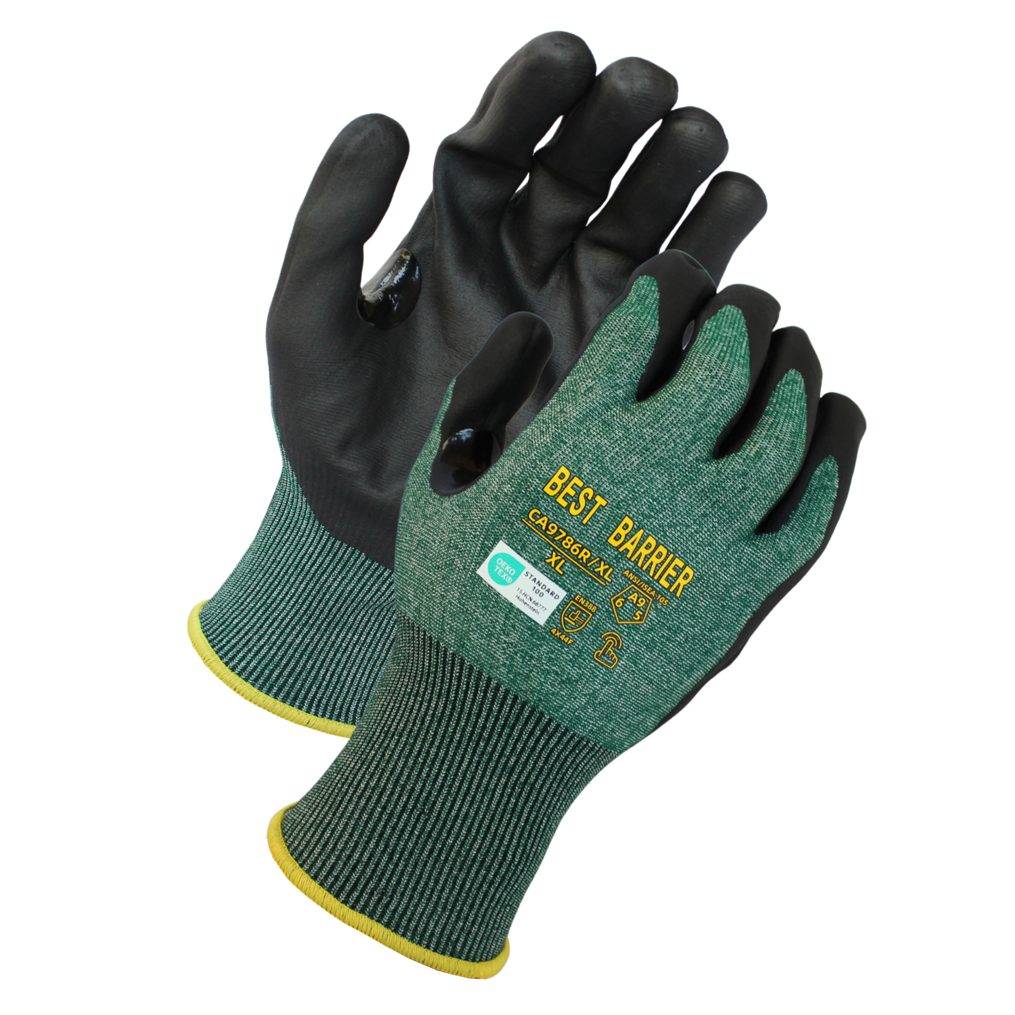 ANSI Cut A9, 18 Gauge Black <br>Micro-Foam Nitrile Coated Gloves<br> CA9786R