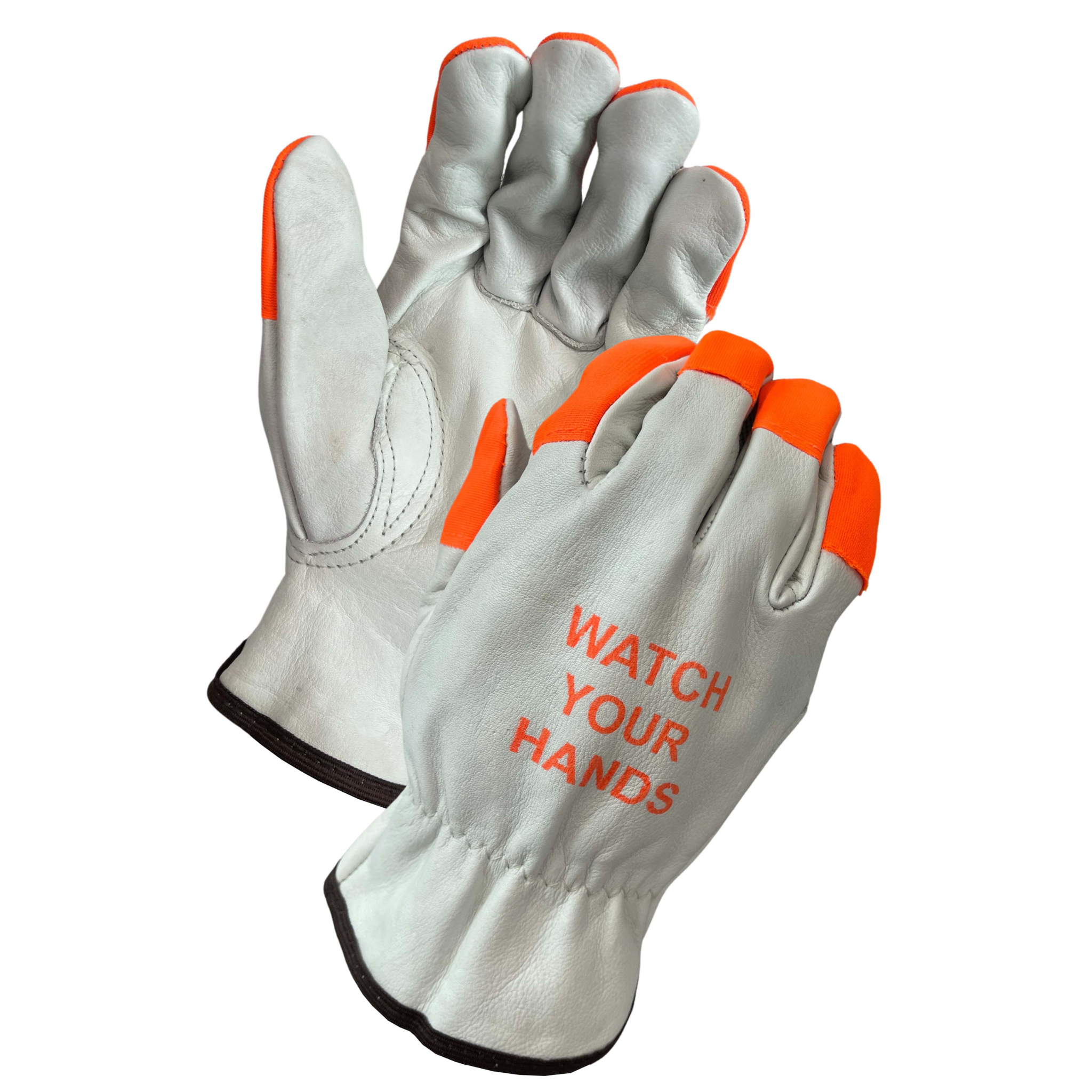 Grain Cowhide Drivers Glove <br> Hi-Viz Orange Fingertips <br> CH8149WYH