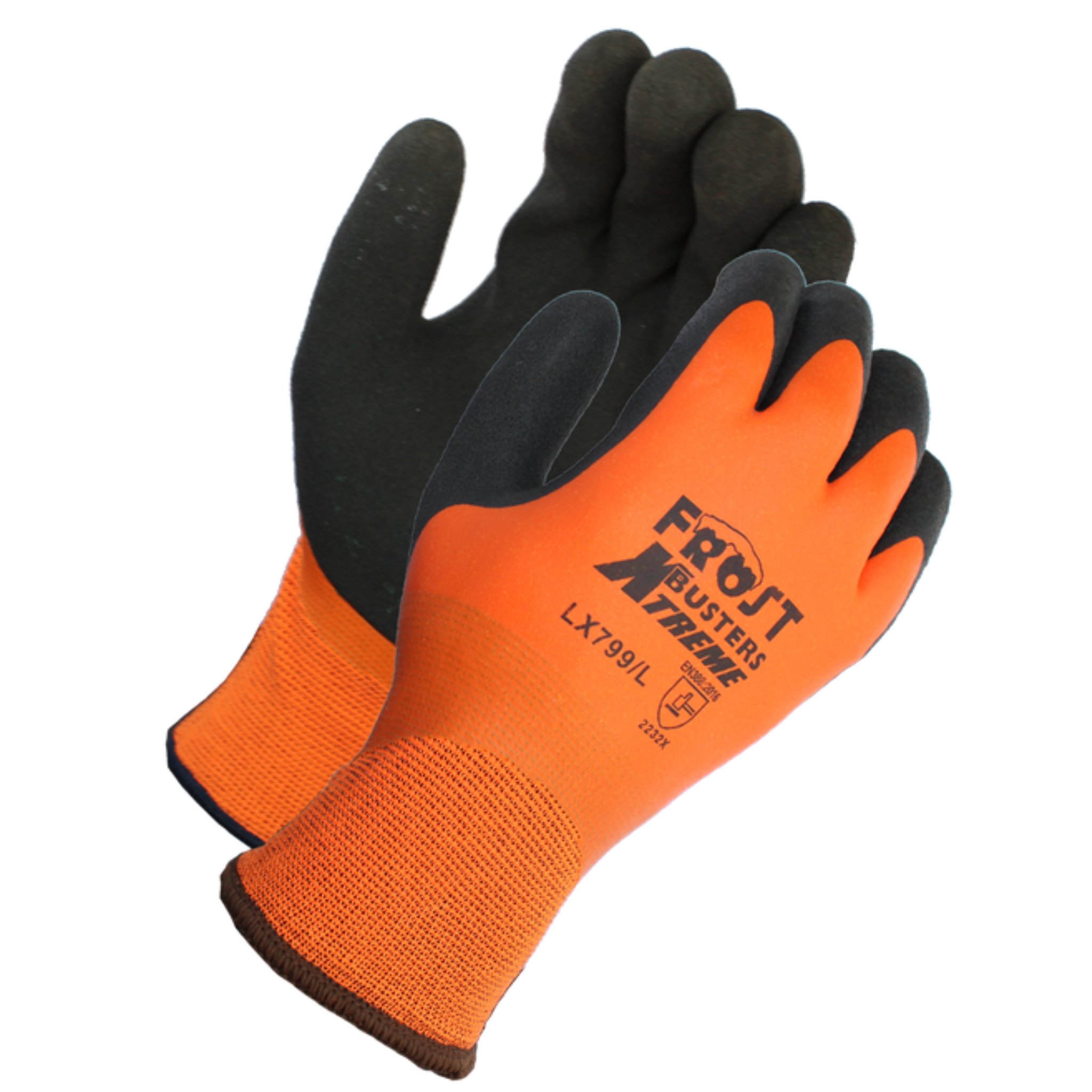 13 Gauge, Fully Orange Latex <br> Coated with Black Sandy <br> Latex Palm Gloves <br> LX799