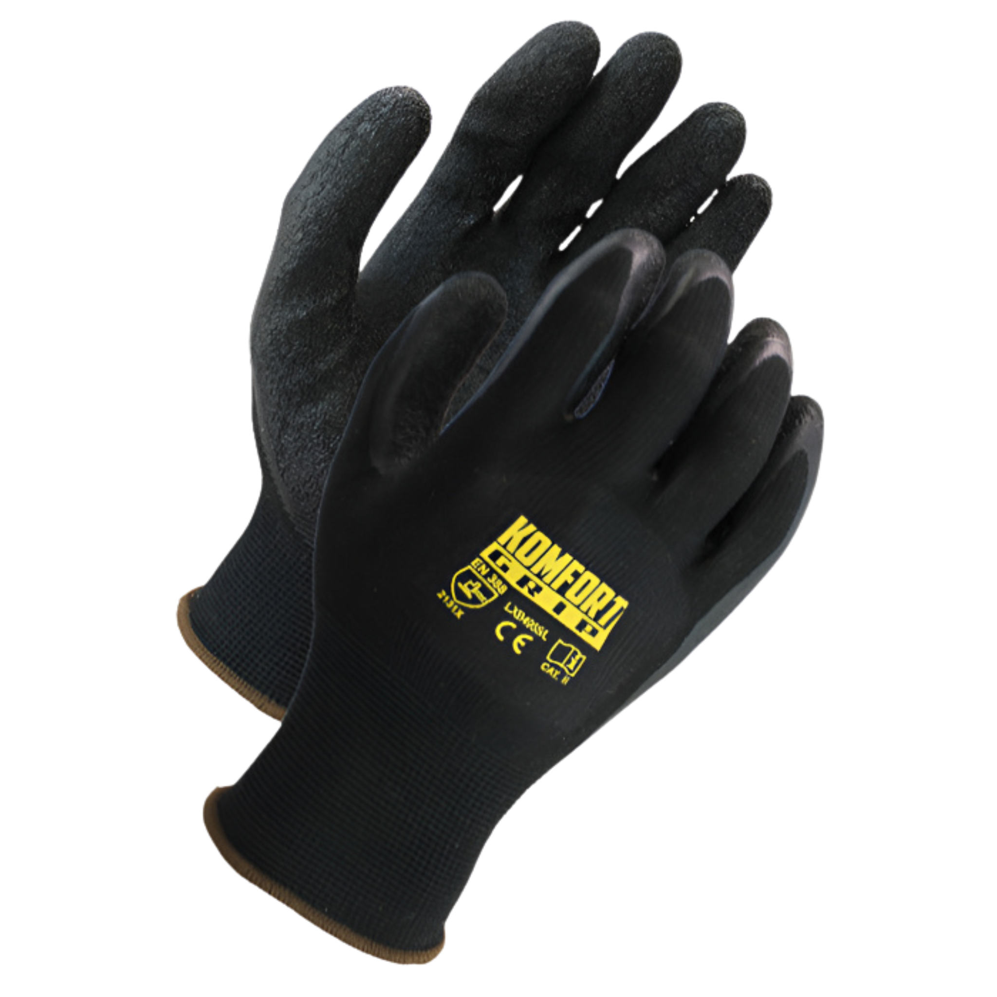 13 Gauge, Black Cotton <br> Polyester Knit Shell <br> Black Crinkle Latex <br> Palm Coated <br> Gloves <br> LXB4955