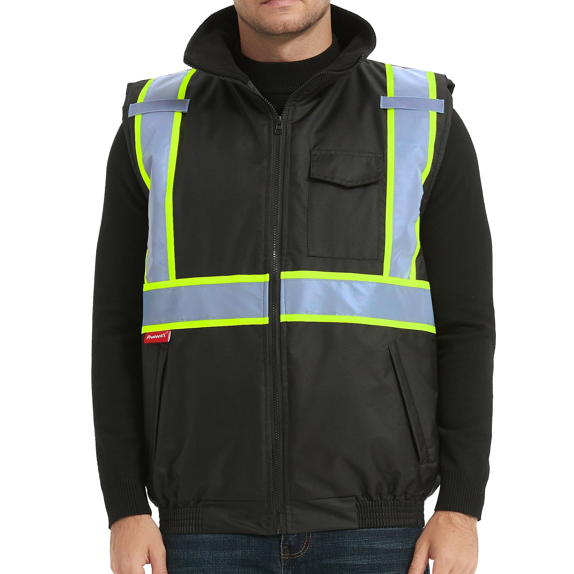 ProtectX Black Winter Safety Vest Insulated High Visibility Construction Vest With Pockets<br>ST-WV300D-BKBK