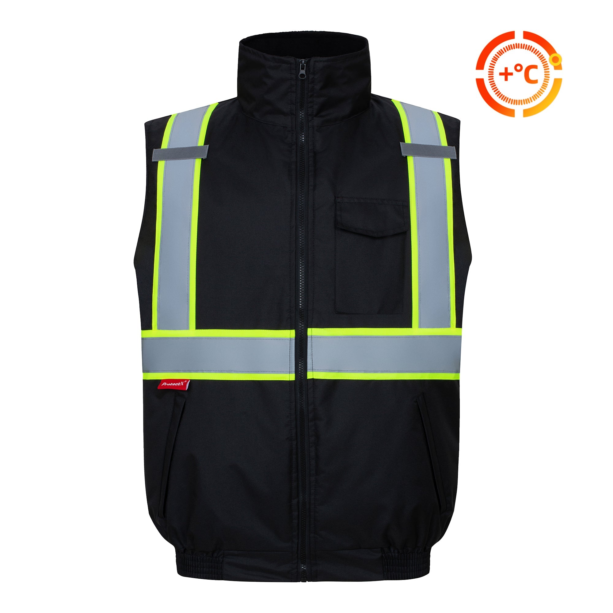 ProtectX Black Winter Safety Vest Insulated High Visibility Construction Vest With Pockets<br>ST-WV300D-BKBK