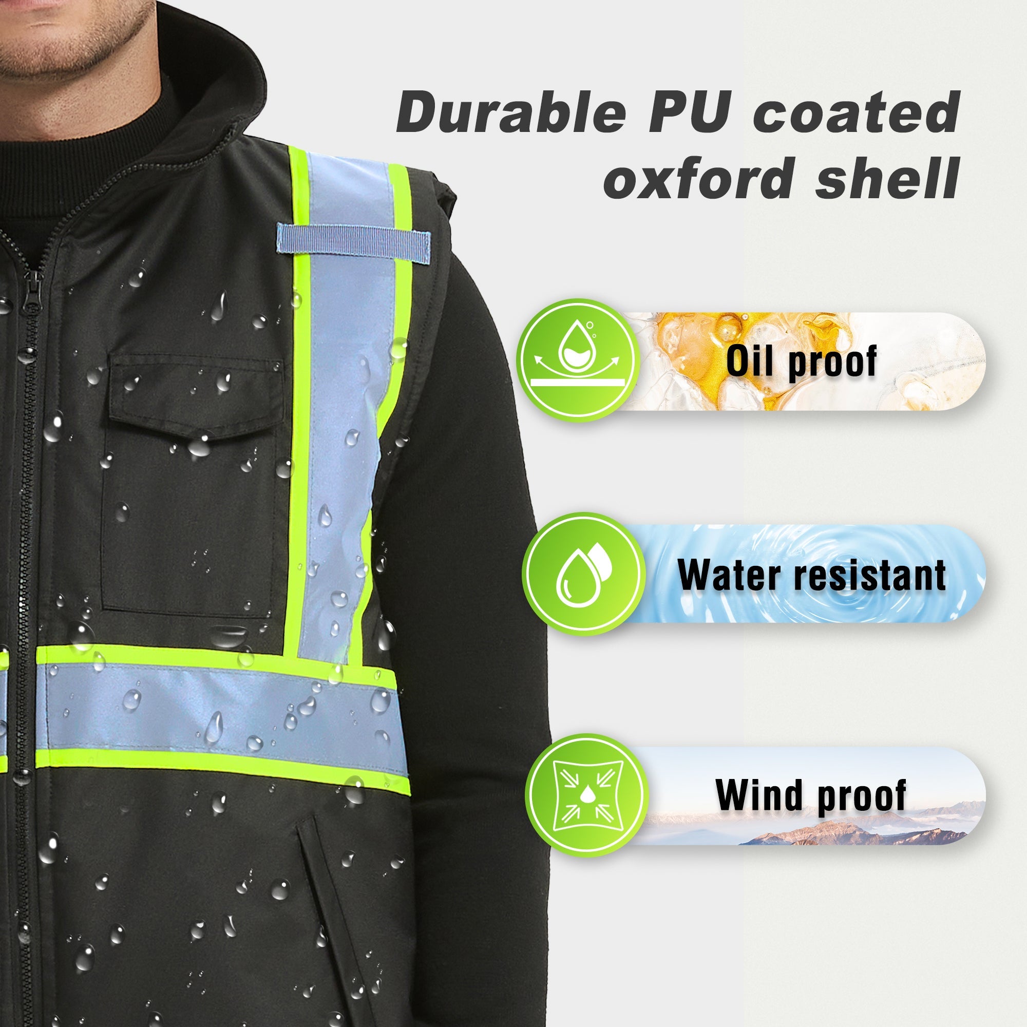ProtectX Black Winter Safety Vest Insulated High Visibility Construction Vest With Pockets<br>ST-WV300D-BKBK