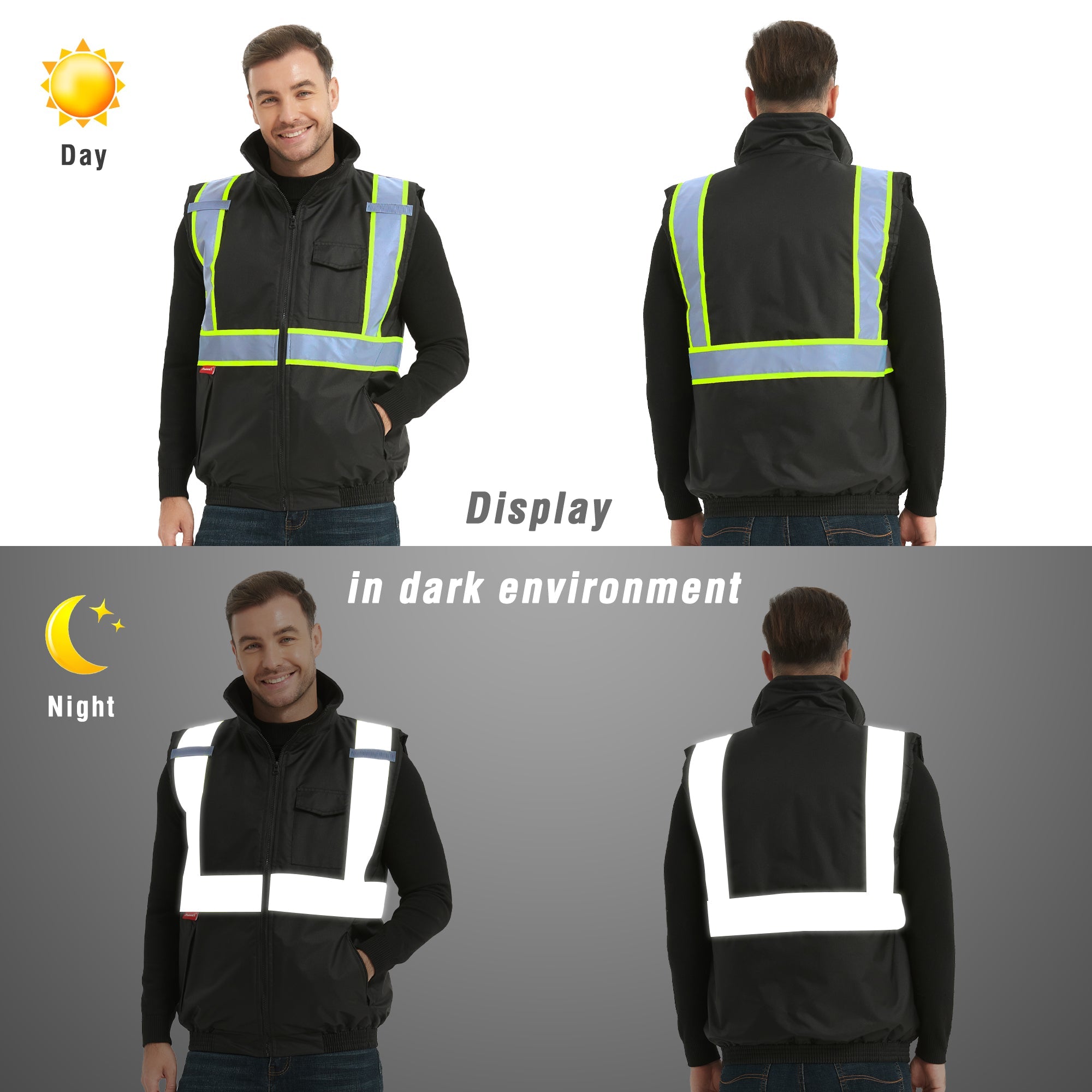 ProtectX Black Winter Safety Vest Insulated High Visibility Construction Vest With Pockets<br>ST-WV300D-BKBK