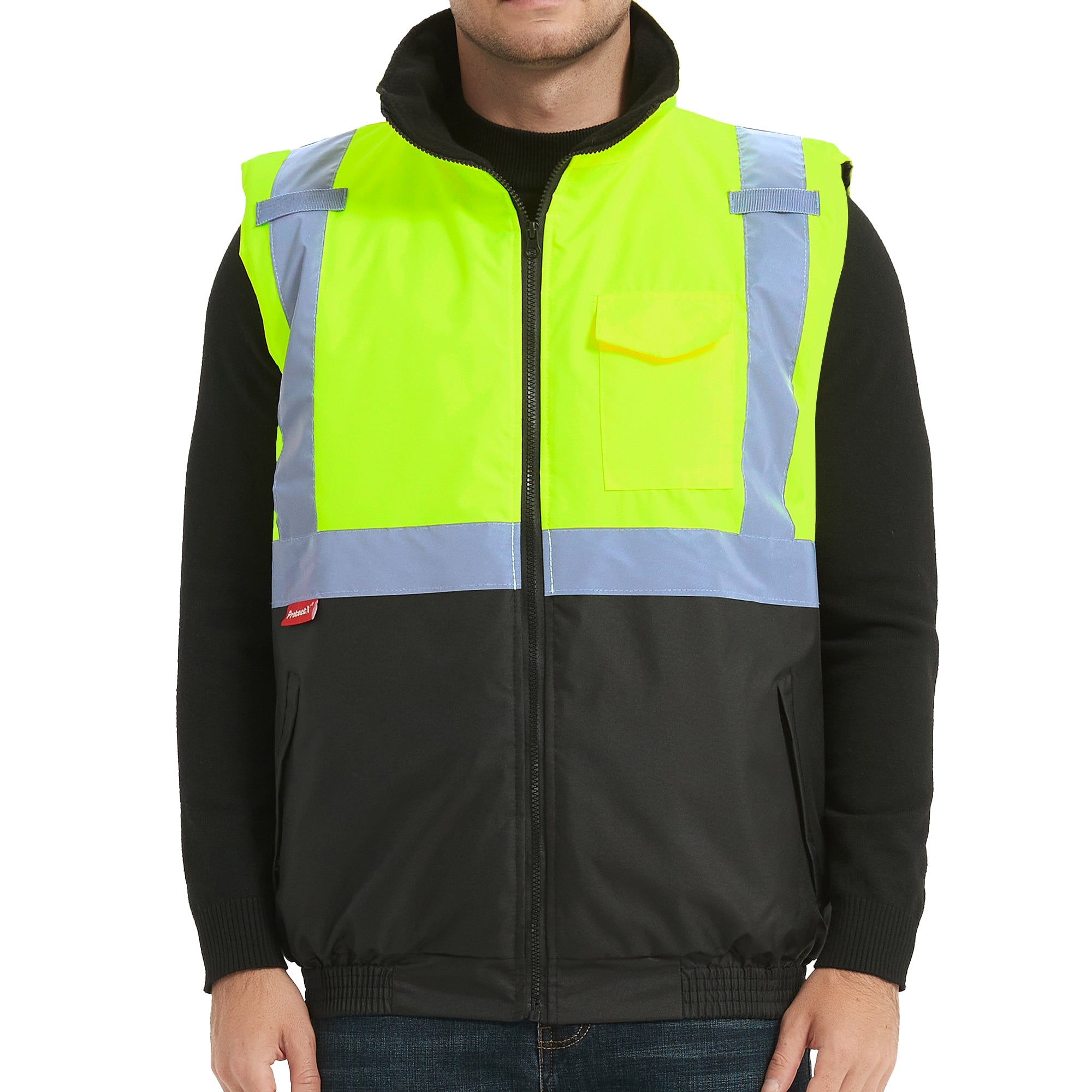 ProtectX Winter Safety Vest Insulated High Visibility Construction Vest With Pockets<br>ST-WV300D-GNBK