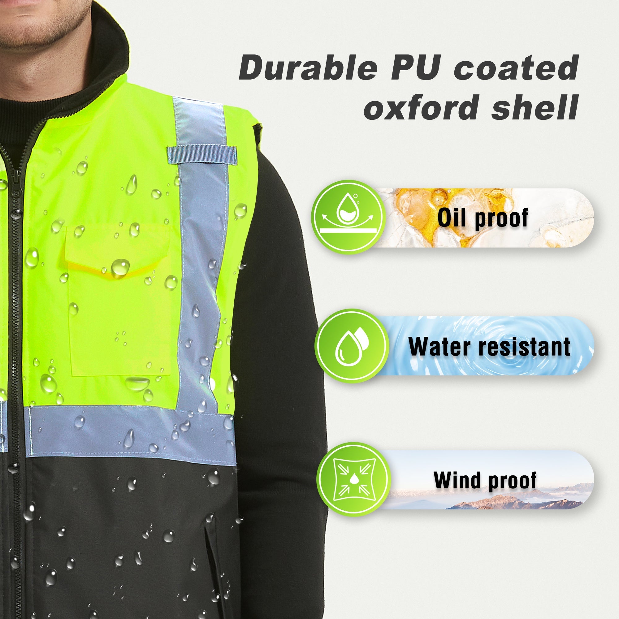 ProtectX Winter Safety Vest Insulated High Visibility Construction Vest With Pockets<br>ST-WV300D-GNBK