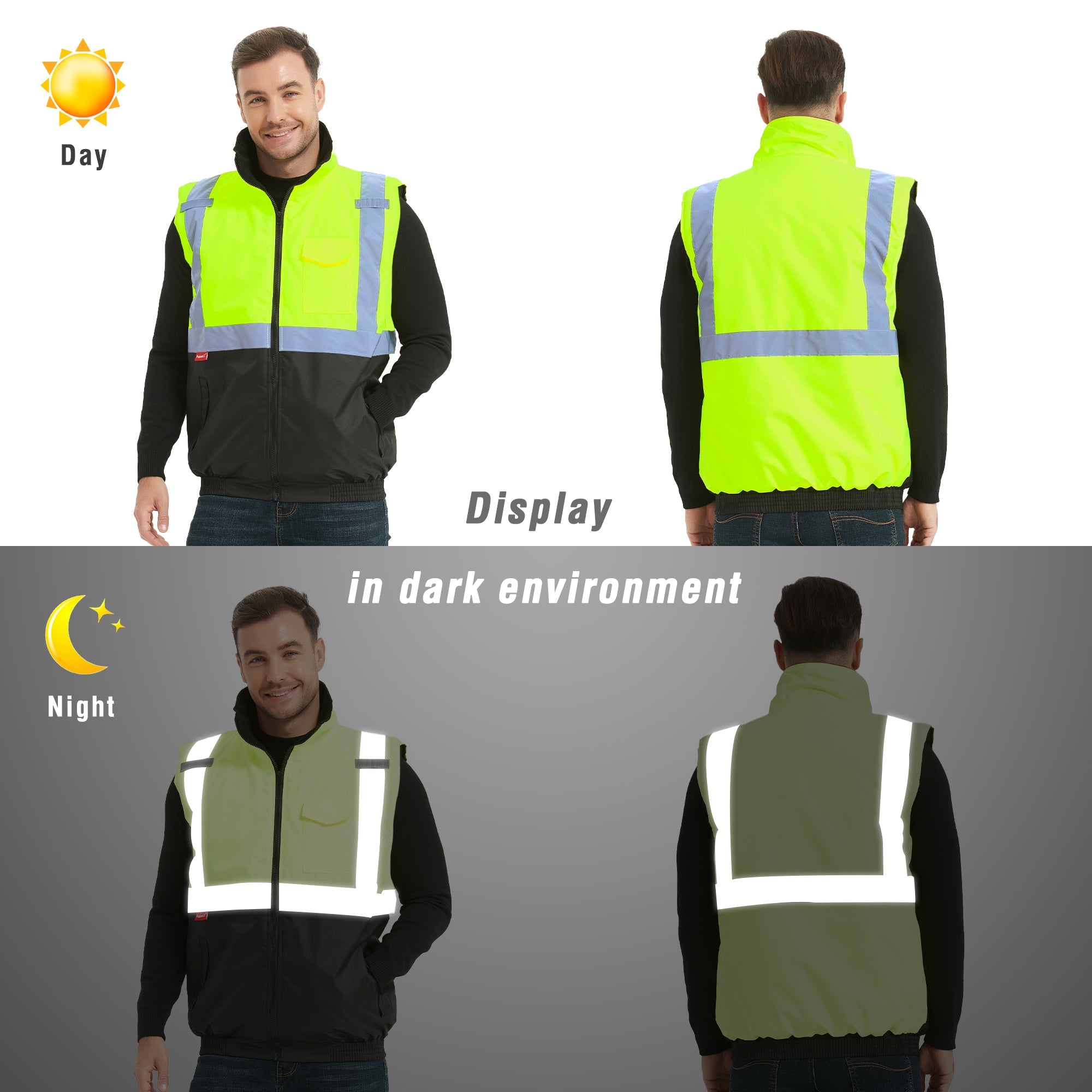 ProtectX Winter Safety Vest Insulated High Visibility Construction Vest With Pockets<br>ST-WV300D-GNBK