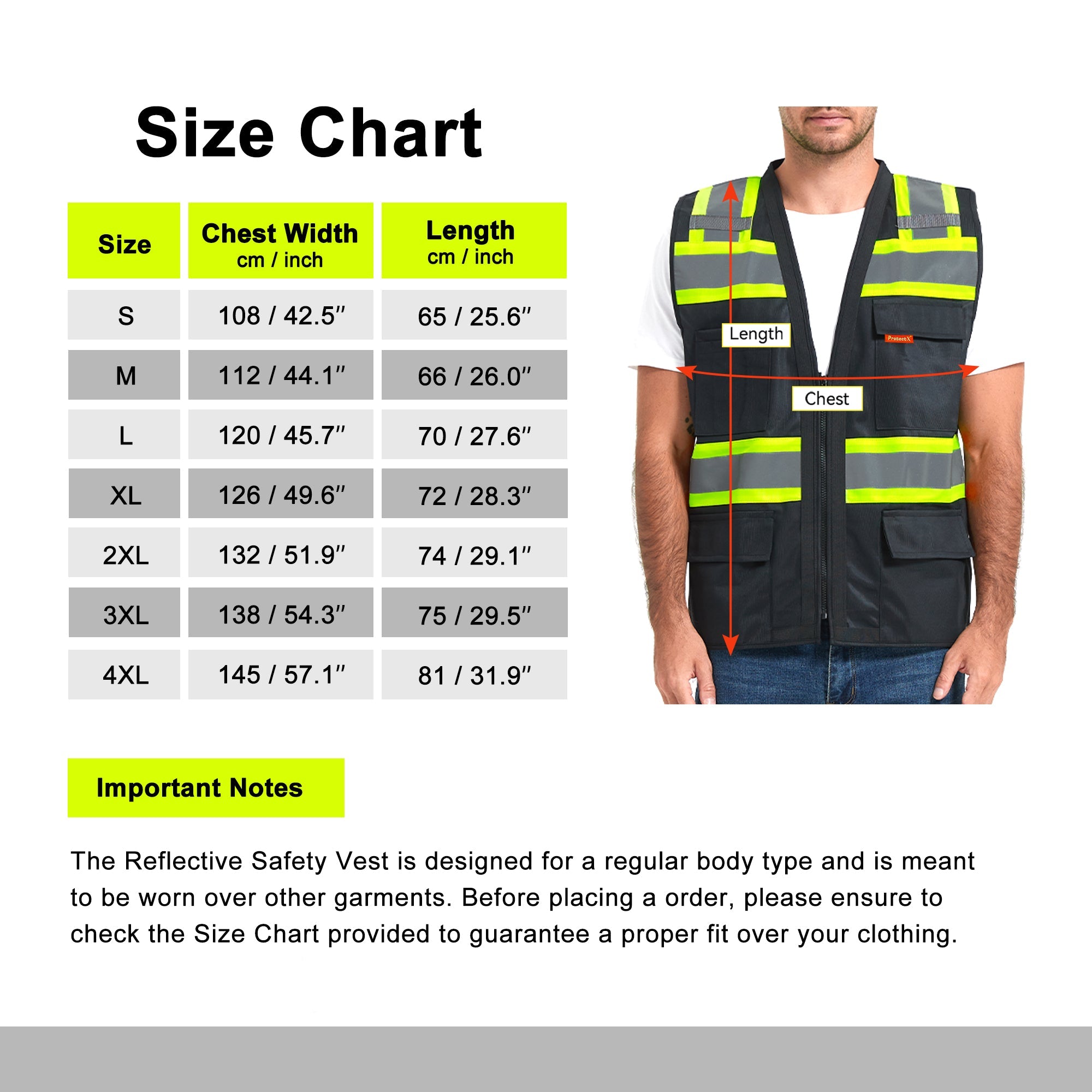 ProtectX Safety Vest Black Hi-Visibility Vest Solid Front Mesh Back with 6 Pockets<br>SV-120SM4-BKBK