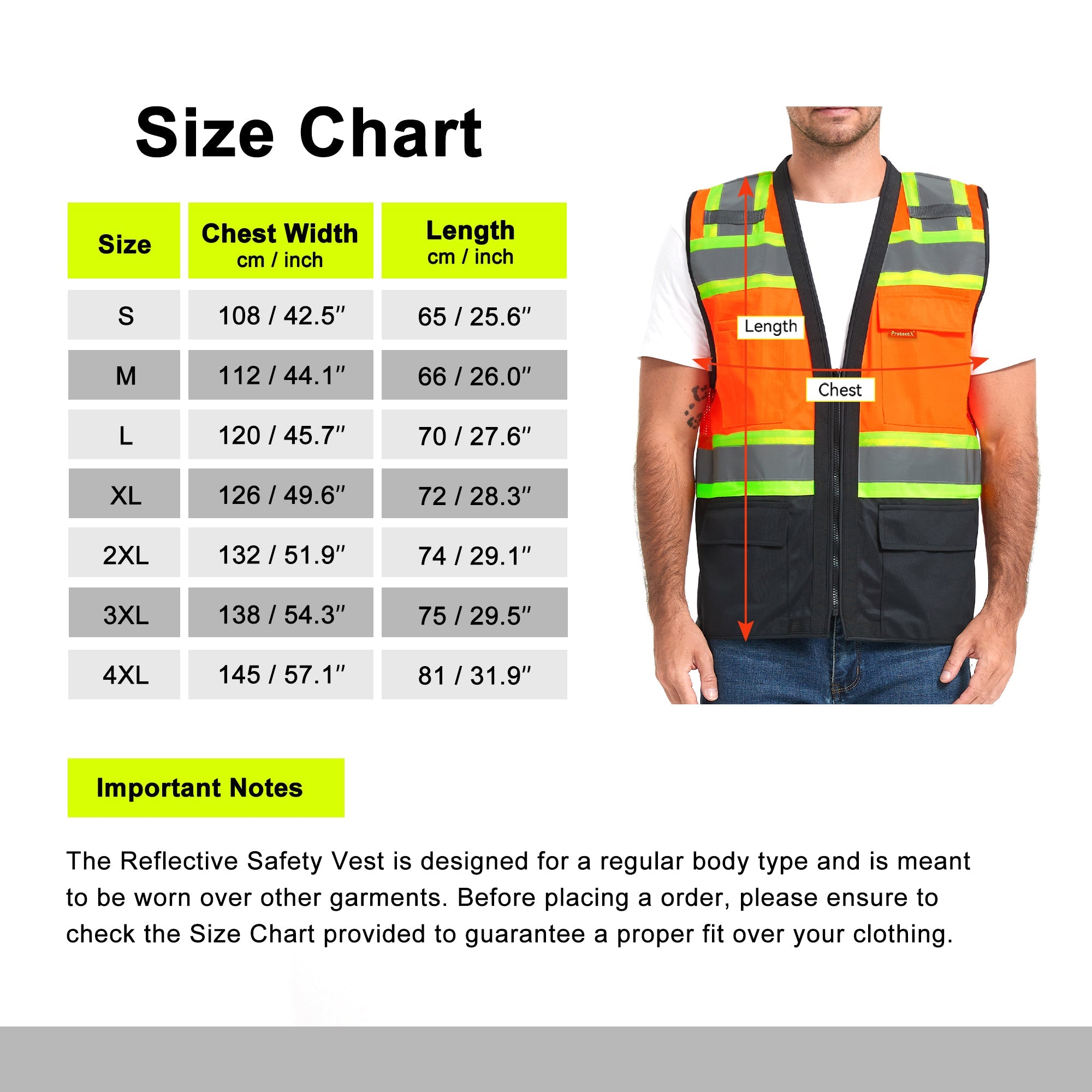 ProtectX Safety Vest ANSI Neon Orange Class 2 Hi-Visibility Vest Solid Front Mesh Back with 6 Pockets ANSI/ISEA Certified <br>SV-120SM4-ORBK