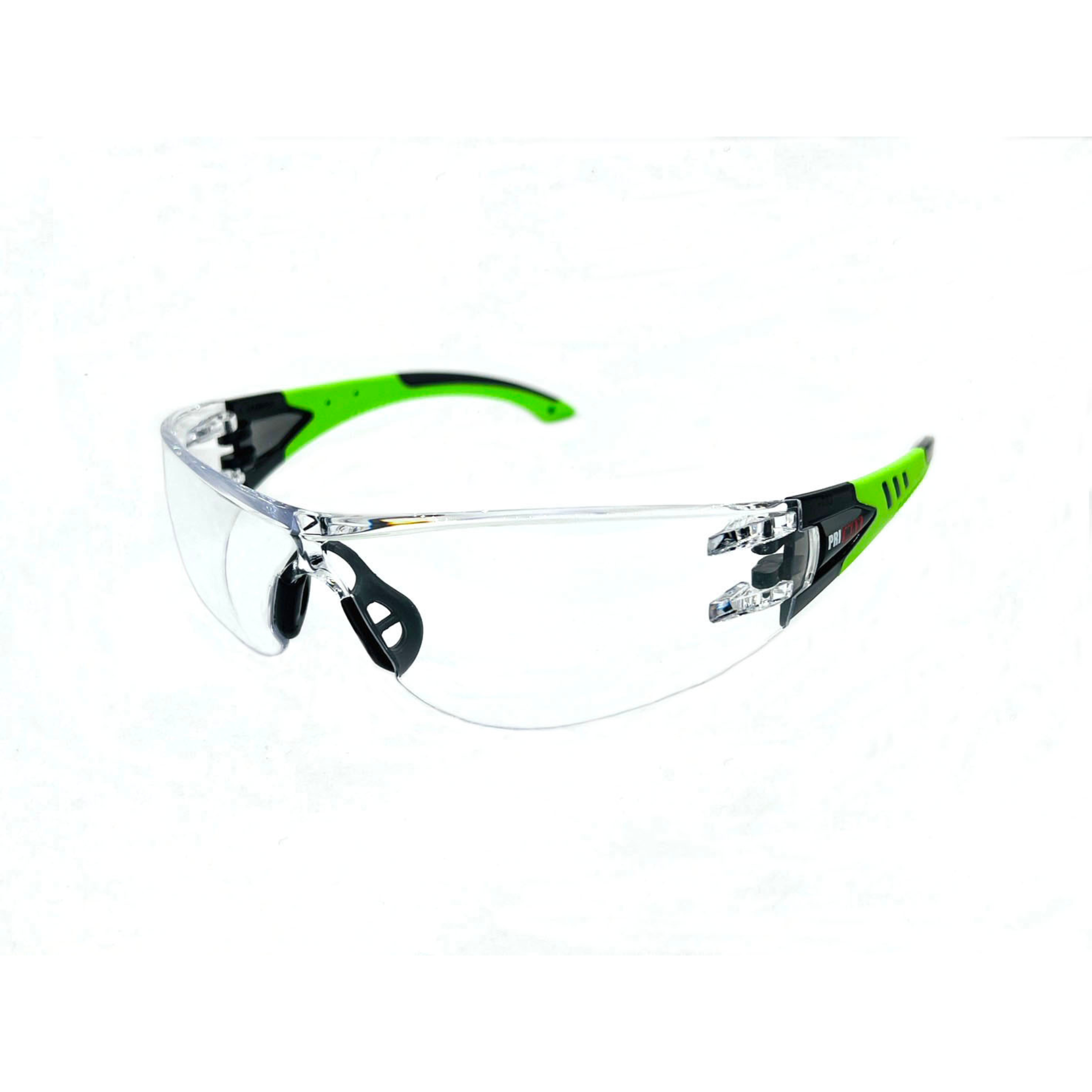 Rimless Safety Glasses With Hi-Viz Green/Black Temple, Ribbed Rubber Nosepiece, Clear Lens and Anti-Scratch Coating <br> SG50C