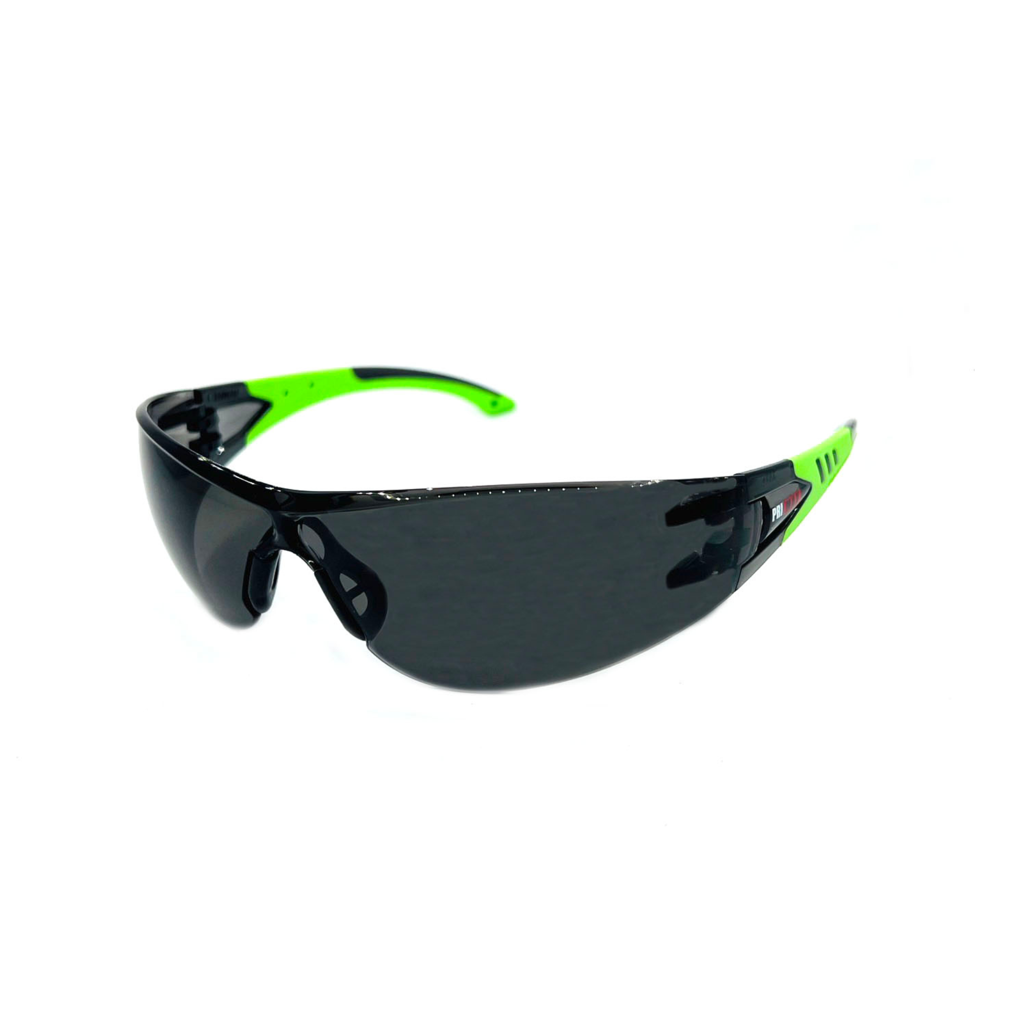 Rimless Safety Glasses With Hi-Viz Green/Black Temple, Ribbed Rubber Nosepiece, Gray Lens and Anti-Scratch Coating<br> SG50G