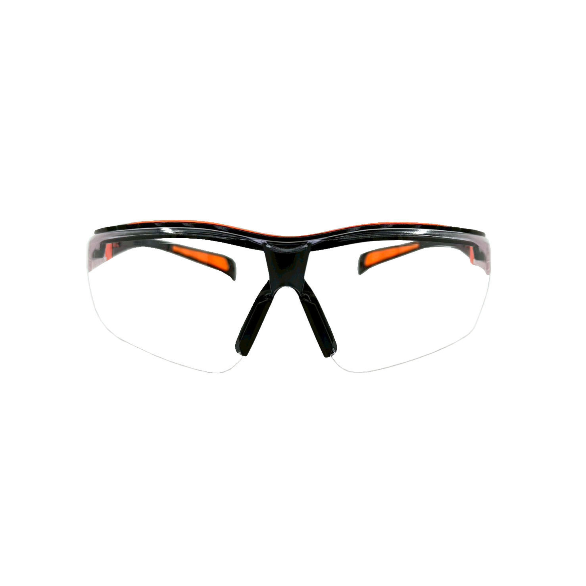 Half Frame Safety Glasses with Orange Adjustable and Ratcheting Temples, Rubber Nose Piece, Clear Lens and Anti-Scratch/Anti-Fog Coating <br> SG58RC