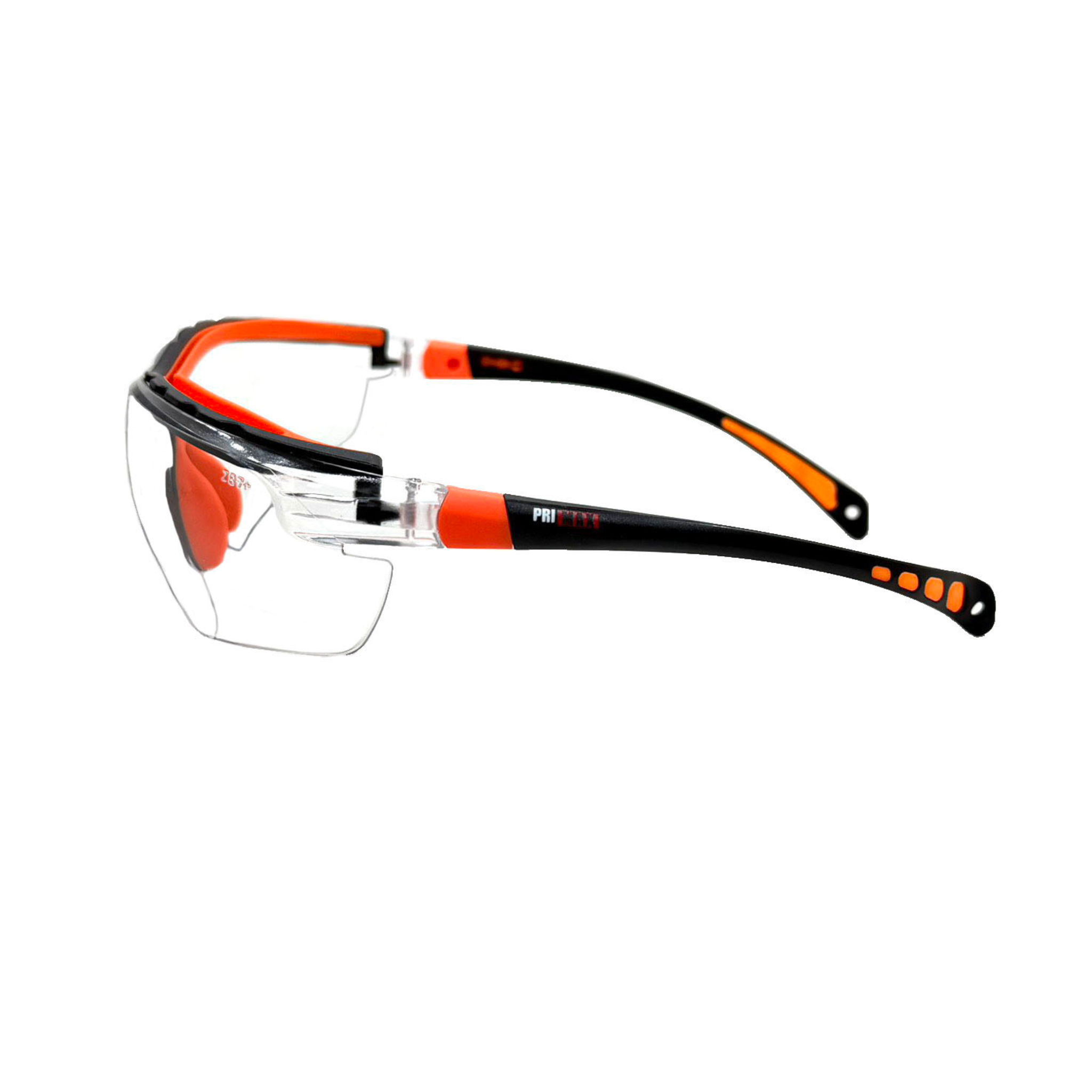 Half Frame Safety Glasses with Orange Adjustable and Ratcheting Temples, Rubber Nose Piece, Clear Lens and Anti-Scratch/Anti-Fog Coating <br> SG58RC/AF