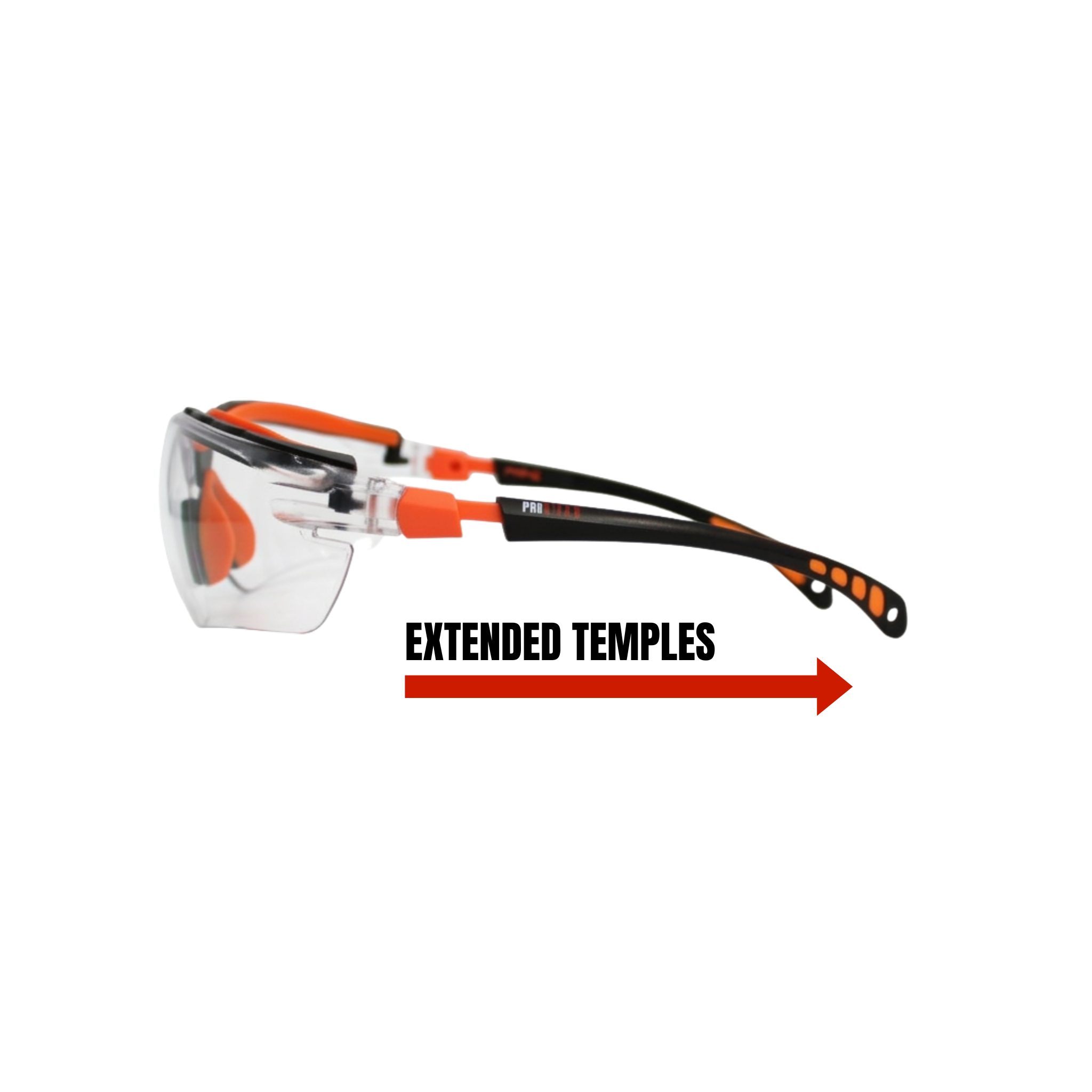 Half Frame Safety Glasses with Orange Adjustable and Ratcheting Temples, Rubber Nose Piece, Clear Lens and Anti-Scratch/Anti-Fog Coating <br> SG58RC/AF