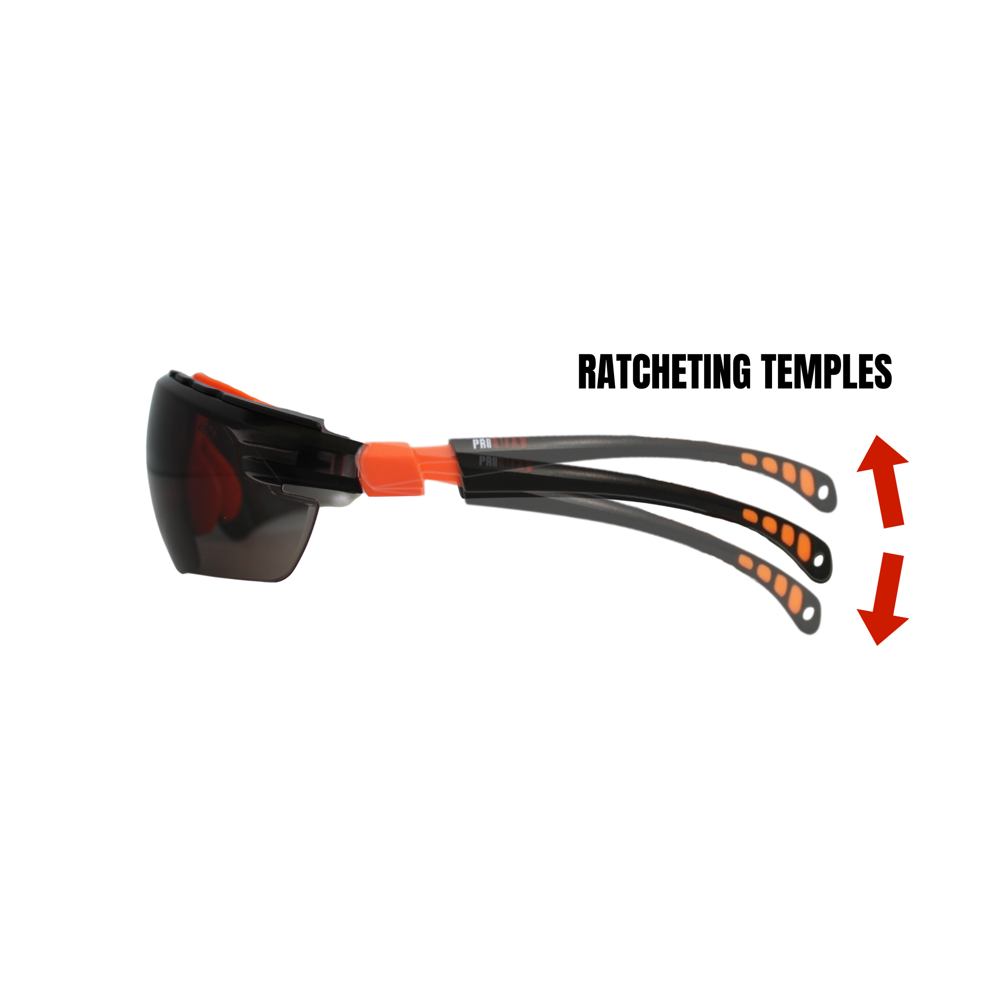 Half Frame Safety Glasses with Orange Adjustable and Ratcheting Temples, Rubber Nose Piece, Gray Lens and Anti-Scratch <br> SG58RG