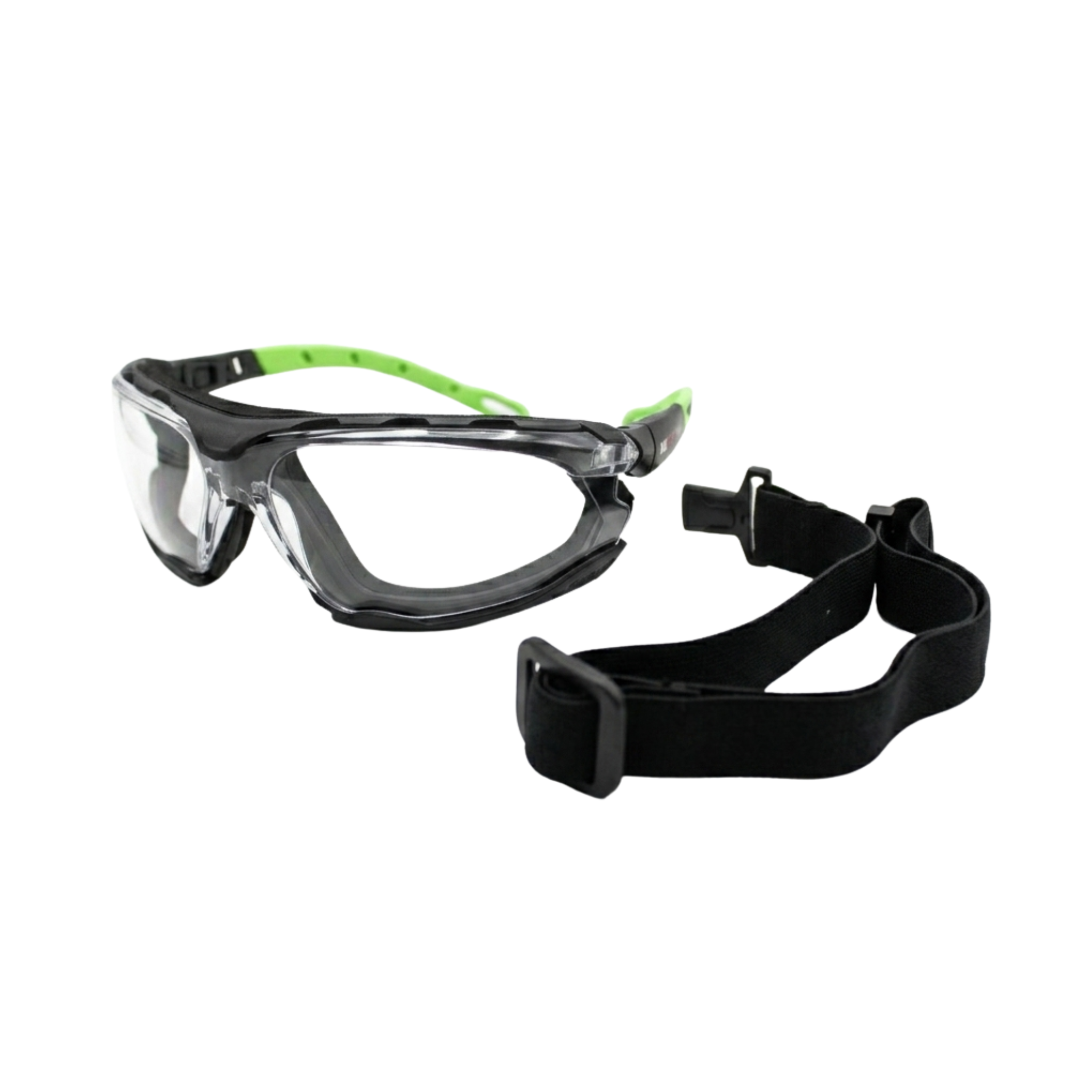 Full Frame Safety Glasses with Interchangeable Green Temples/Black Headband, Clear Lens and Anti-Scratch Coating <br> SG66C