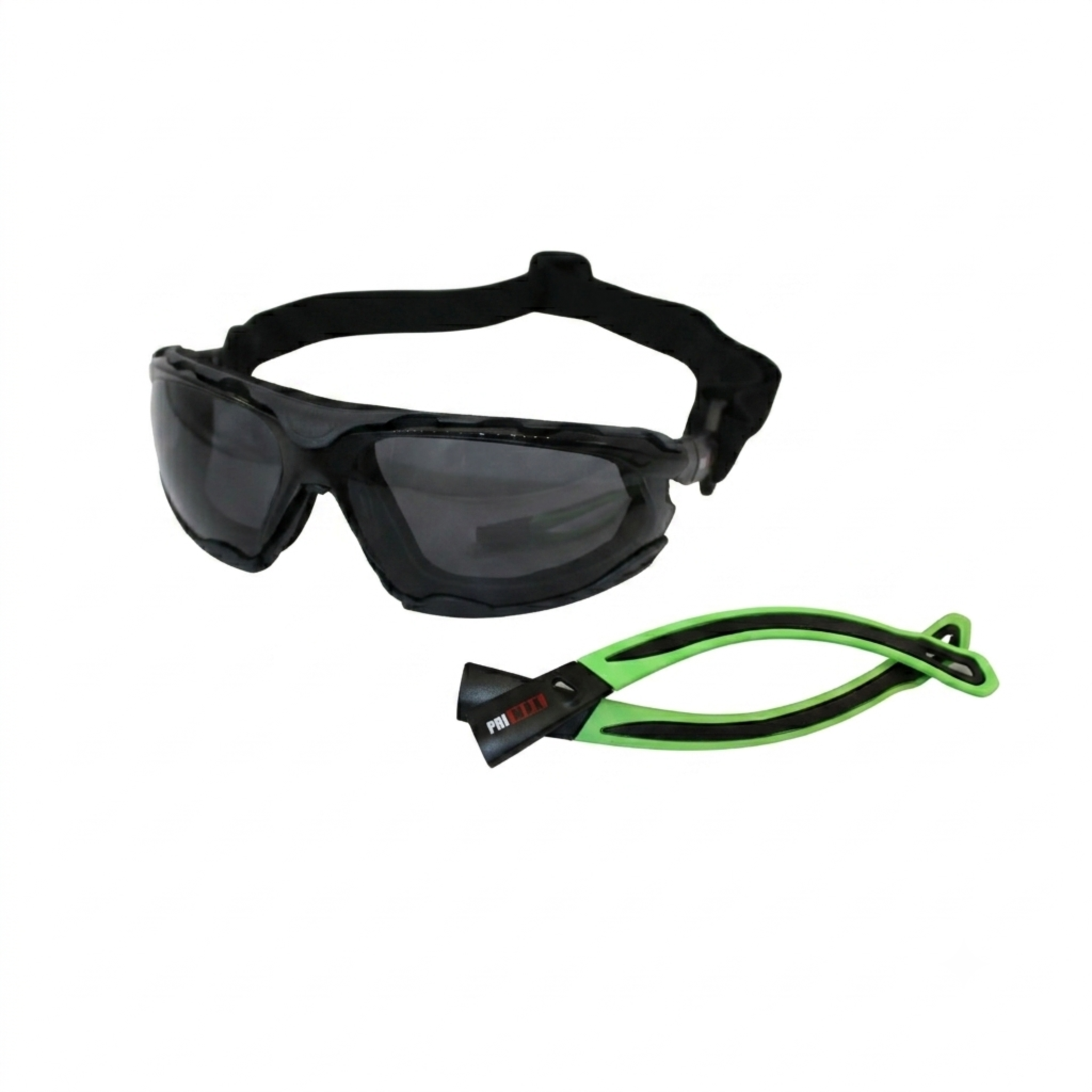 Full Frame Safety Glasses with Interchangeable Green Temples/Black Headband, Gray Lens and Anti-Scratch Coating <br> SG66G