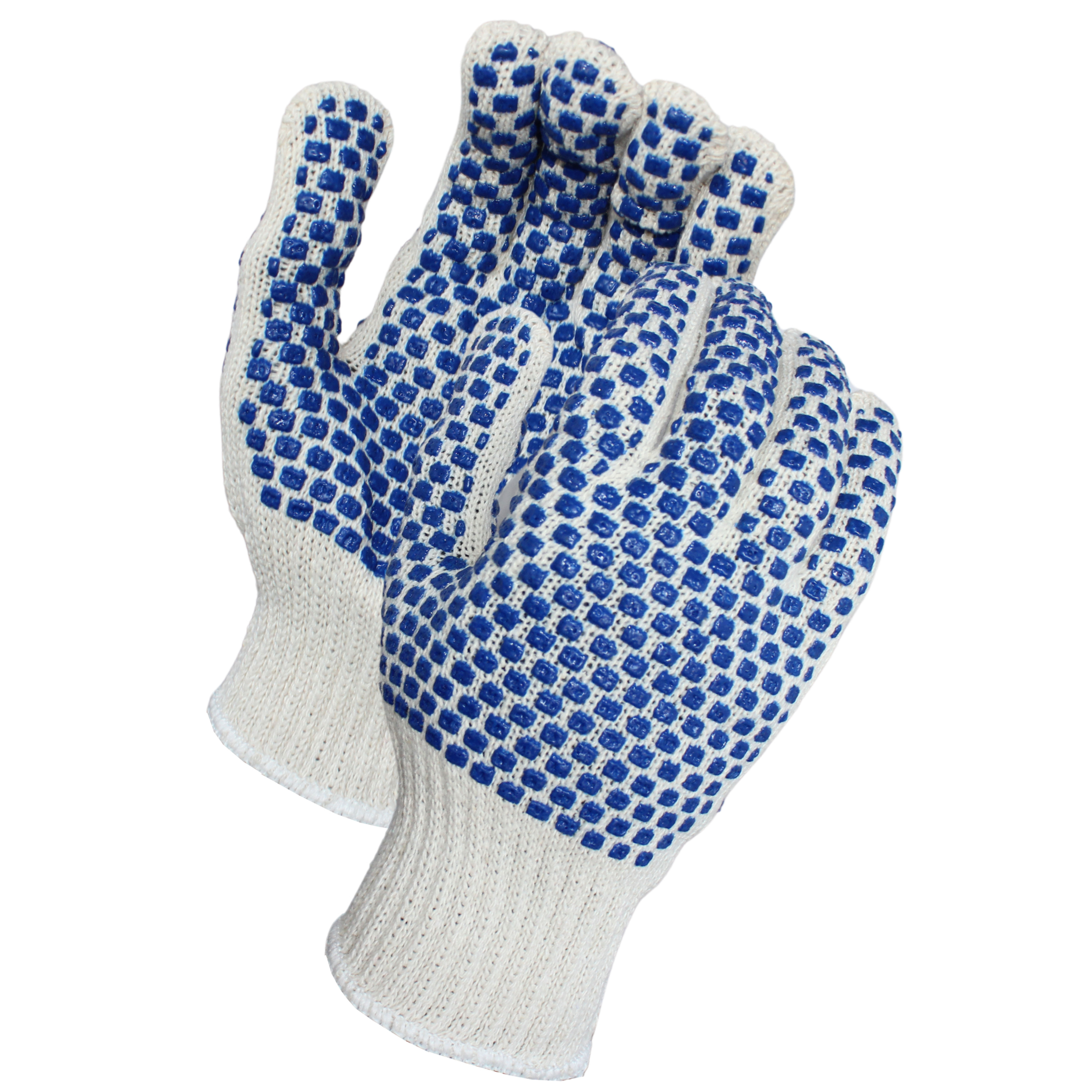 Medium Weight Seamless Cotton/Polyester Glove With Two-Sided Blue PVC Blocks Grip <br> SK6717