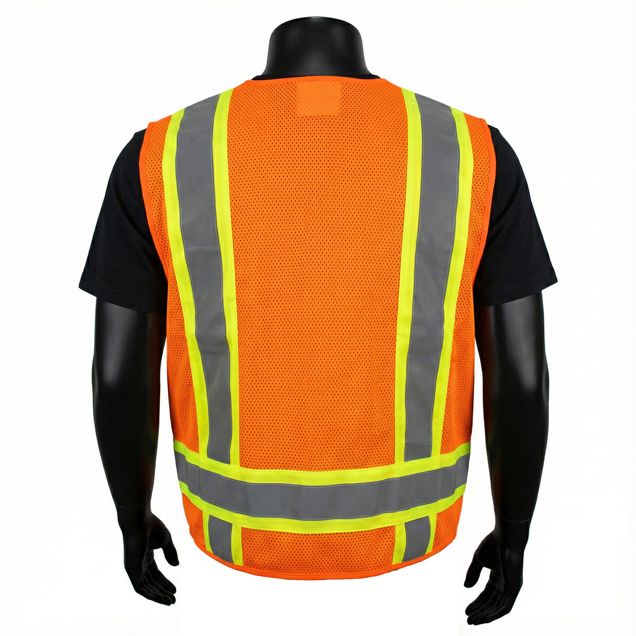 ANSI TYPE R CLASS 2 <br> TWO-TONE HI-VIZ ORANGE SURVEYORS VEST WITH SOLID FRONT MESH BACK <br> SV2612F
