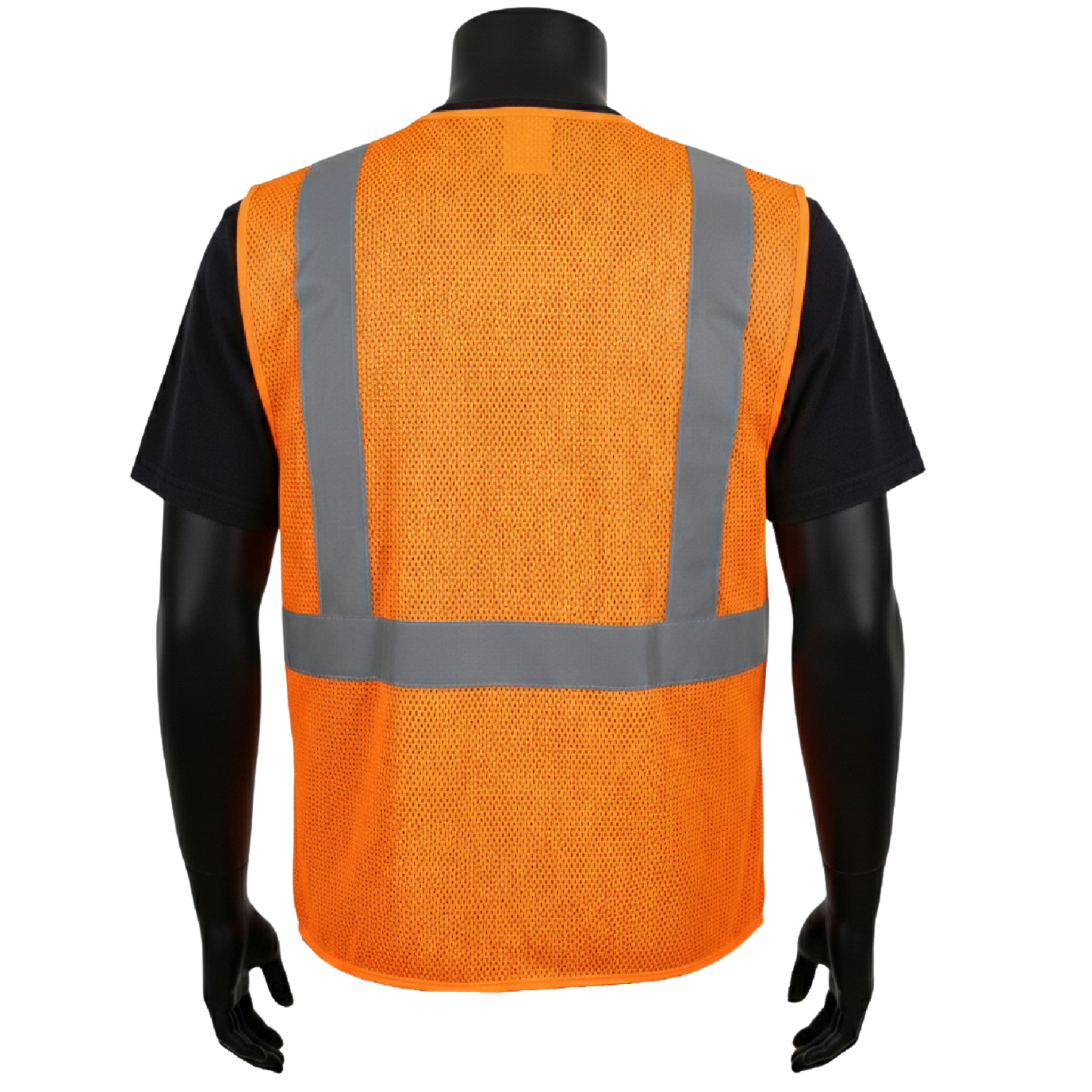 ANSI TYPE R CLASS 2 <br>HI-VIZ ORANGE SELF-EXTINGUISHING TREATED MATERIAL MESH SAFETY VEST <br> SVFR2602F