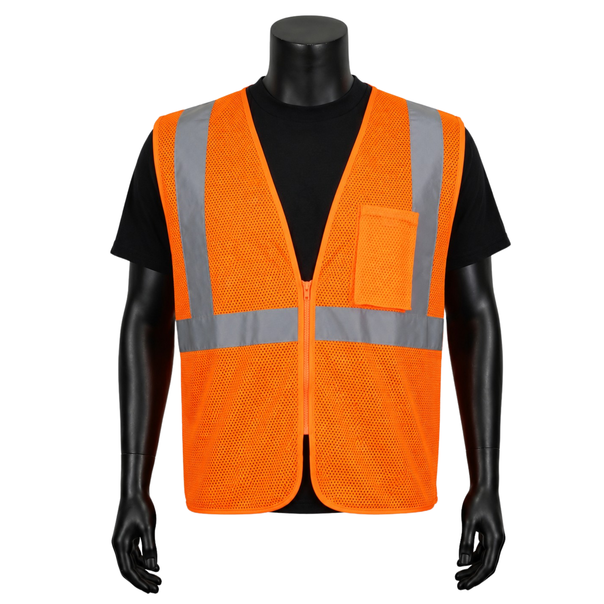 ANSI TYPE R CLASS 2 <br>HI-VIZ ORANGE SELF-EXTINGUISHING TREATED MATERIAL MESH SAFETY VEST <br> SVFR2602F