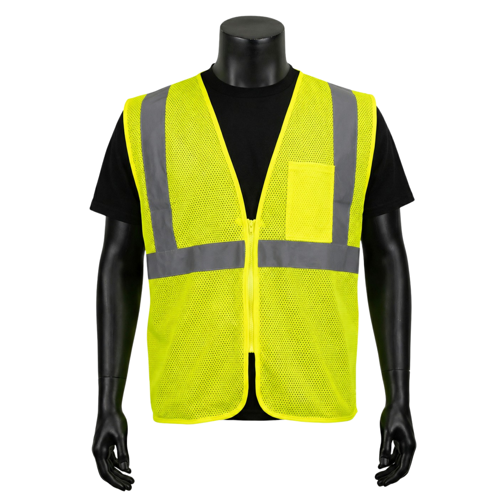 ANSI TYPE R CLASS 2 <br> HI-VIZ LIME GREEN SELF EXTINGUISHING TREATED MATERIAL MESH SAFETY VEST <br> SVFR2602G