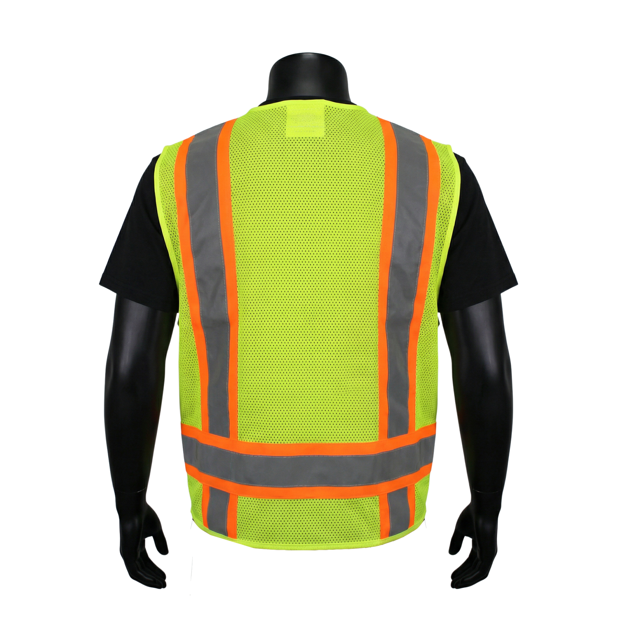 ANSI TYPE R CLASS 2 <br> TWO-TONE HI-VIZ LIME GREEN SURVEYORS VEST WITH SOLID FRONT MESH BACK<br> SV2612G